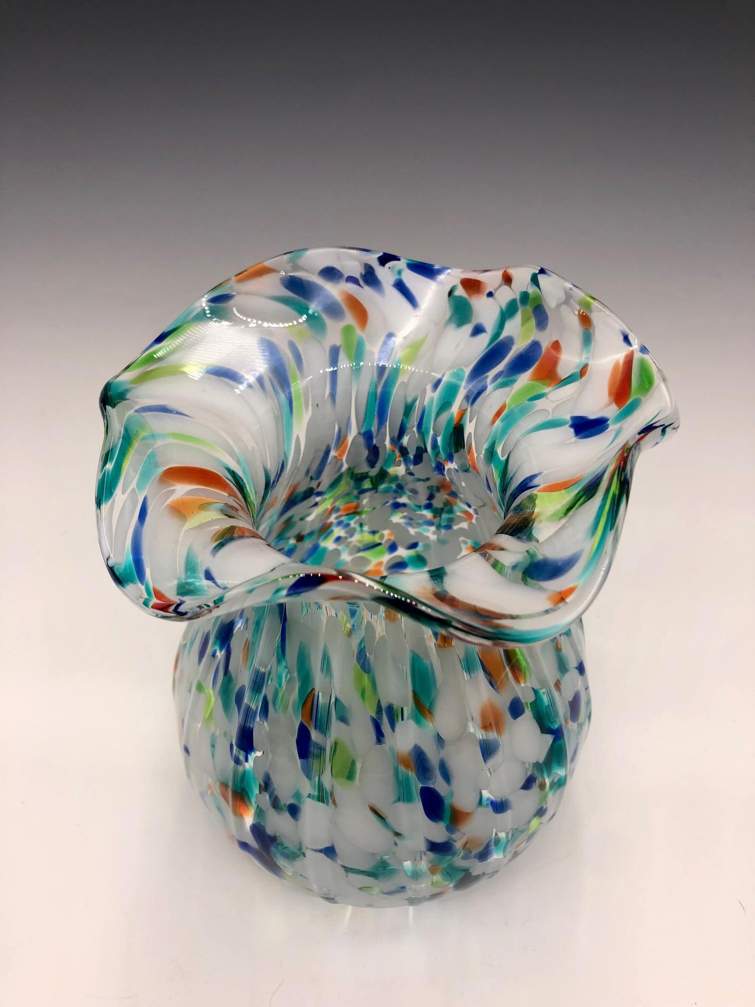 Italian Vintage Multicolor Murano Style Confetti Swirl Art Glass Vase For Sale