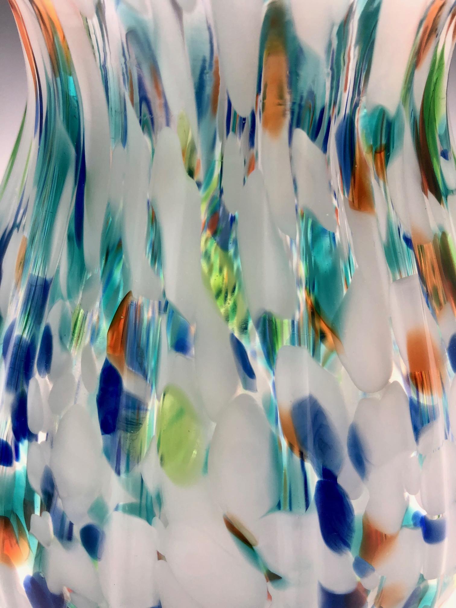 20th Century Vintage Multicolor Murano Style Confetti Swirl Art Glass Vase For Sale