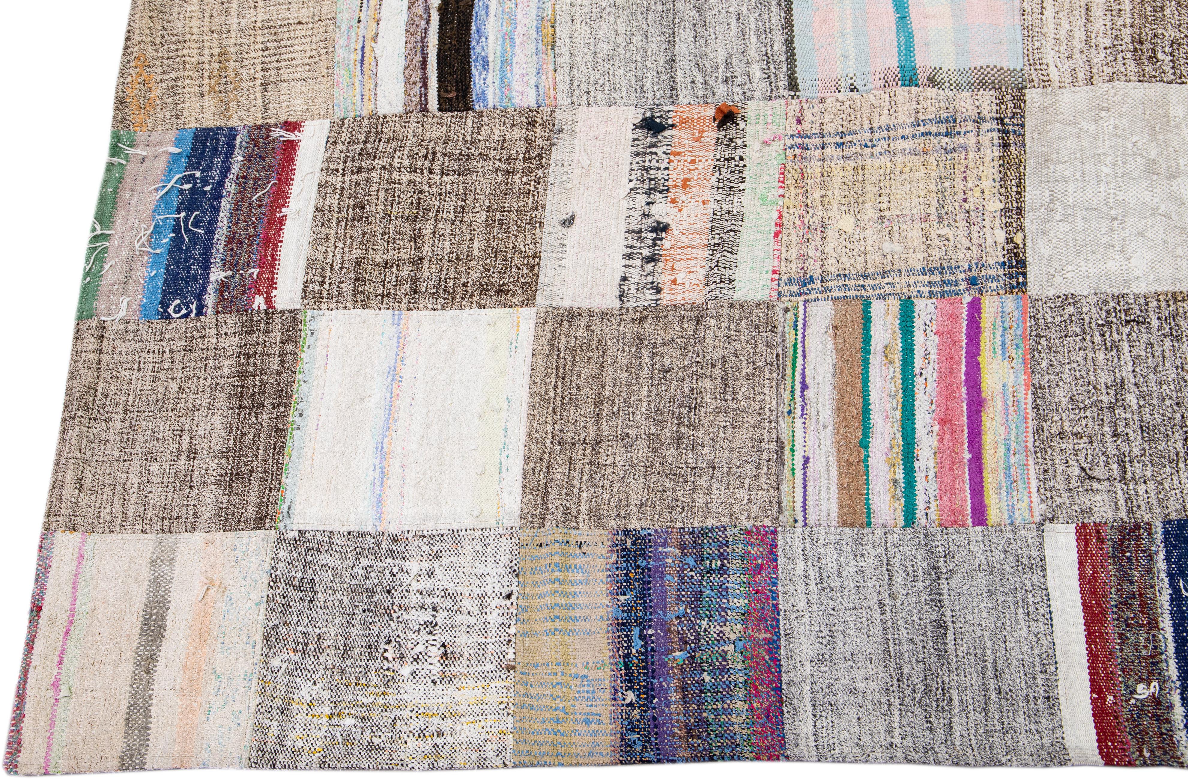 Hand-Knotted Vintage Multicolor Handmade Patchwork Turkish Wool Rug For Sale