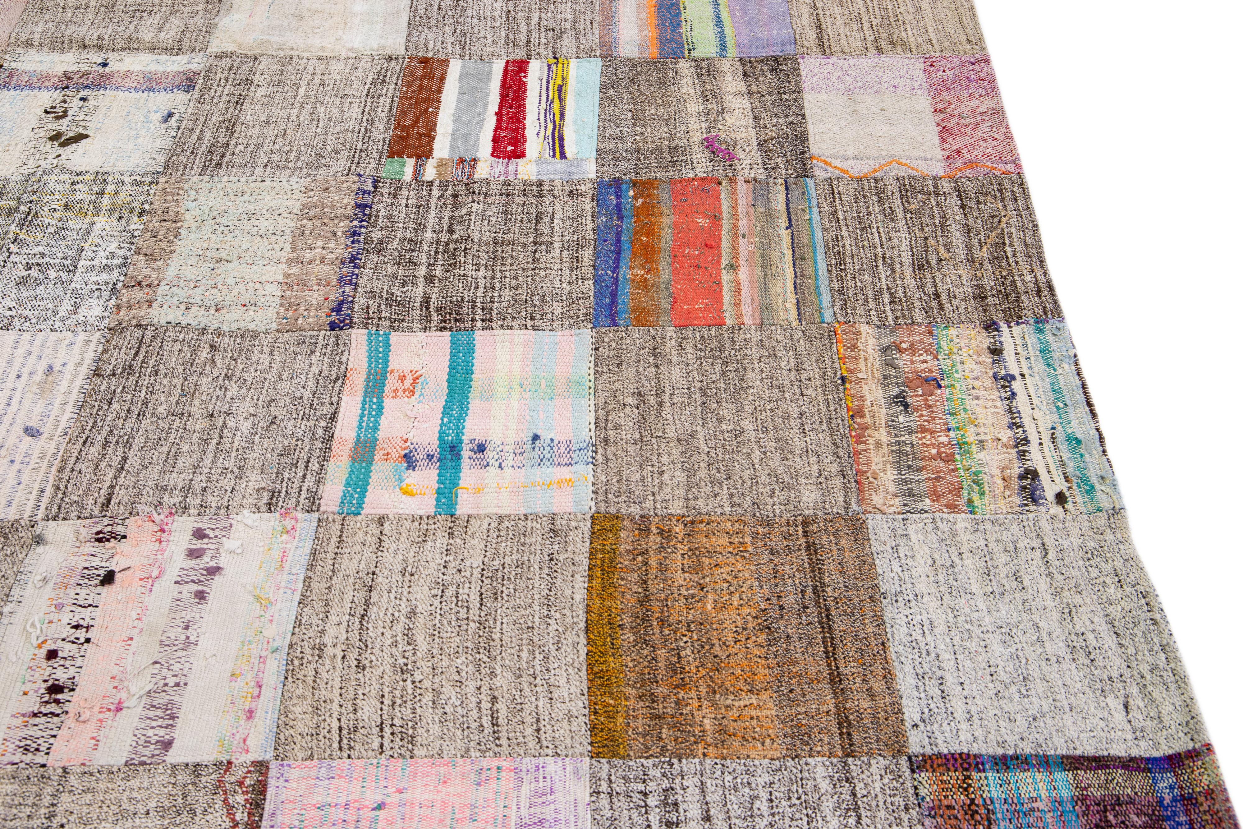 Vintage Multicolor Handmade Patchwork Turkish Wool Rug For Sale 2