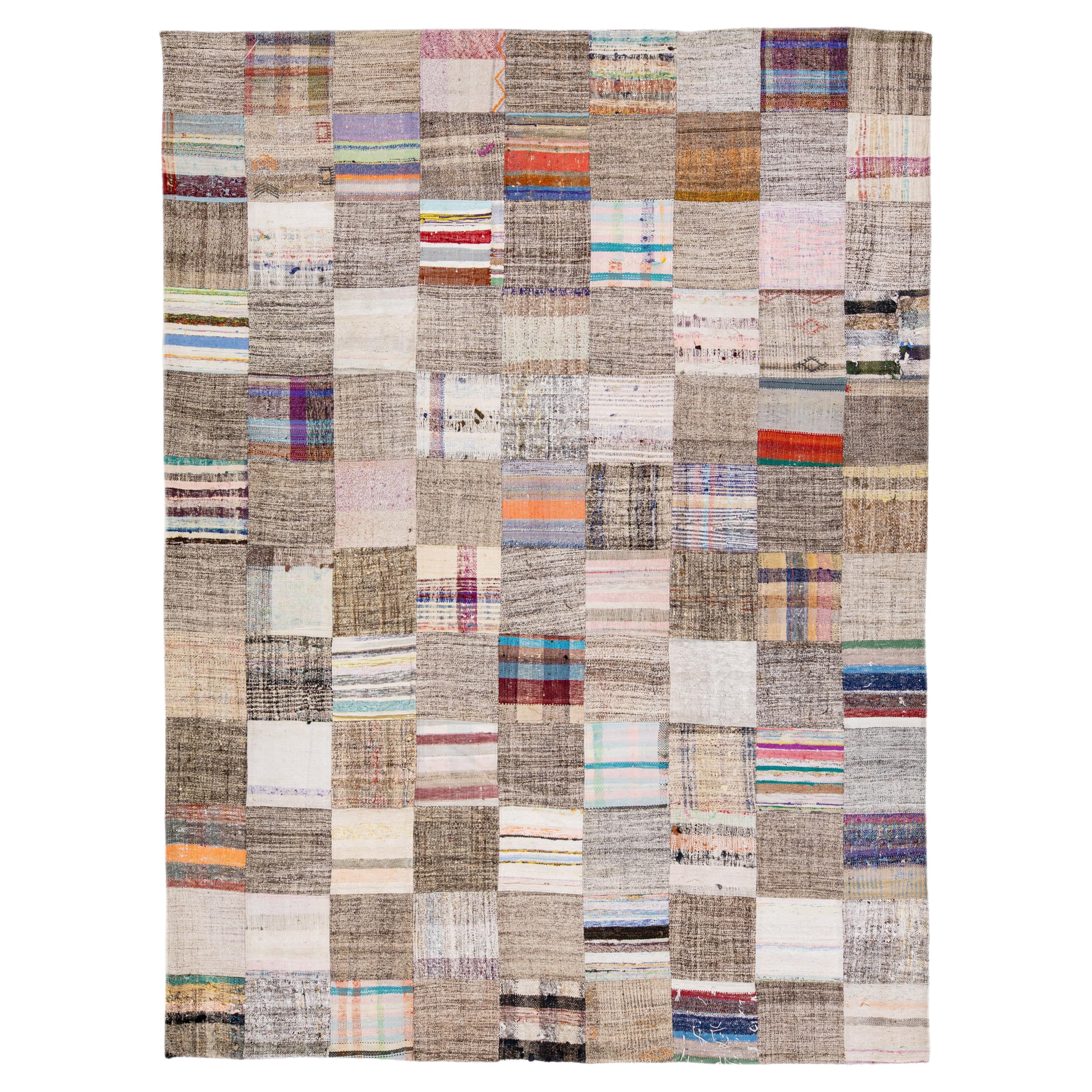 Vintage Multicolor Handmade Patchwork Turkish Wool Rug For Sale