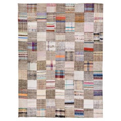 Mehrfarbiger handgefertigter türkischer Patchwork-Teppich aus Wolle