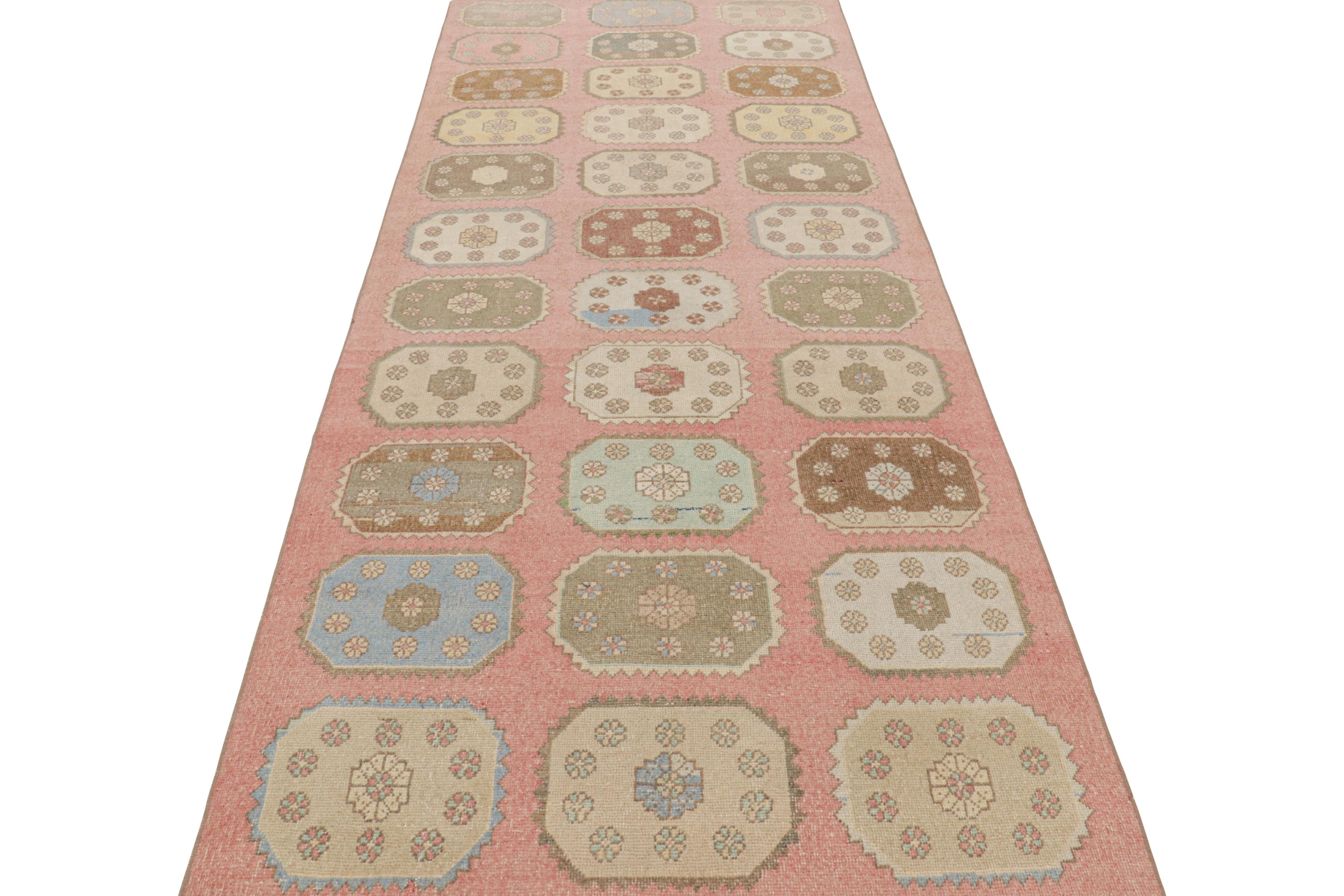 Hand-Knotted Vintage Multicolor Runner in Distressed Style by Rug & Kilim For Sale