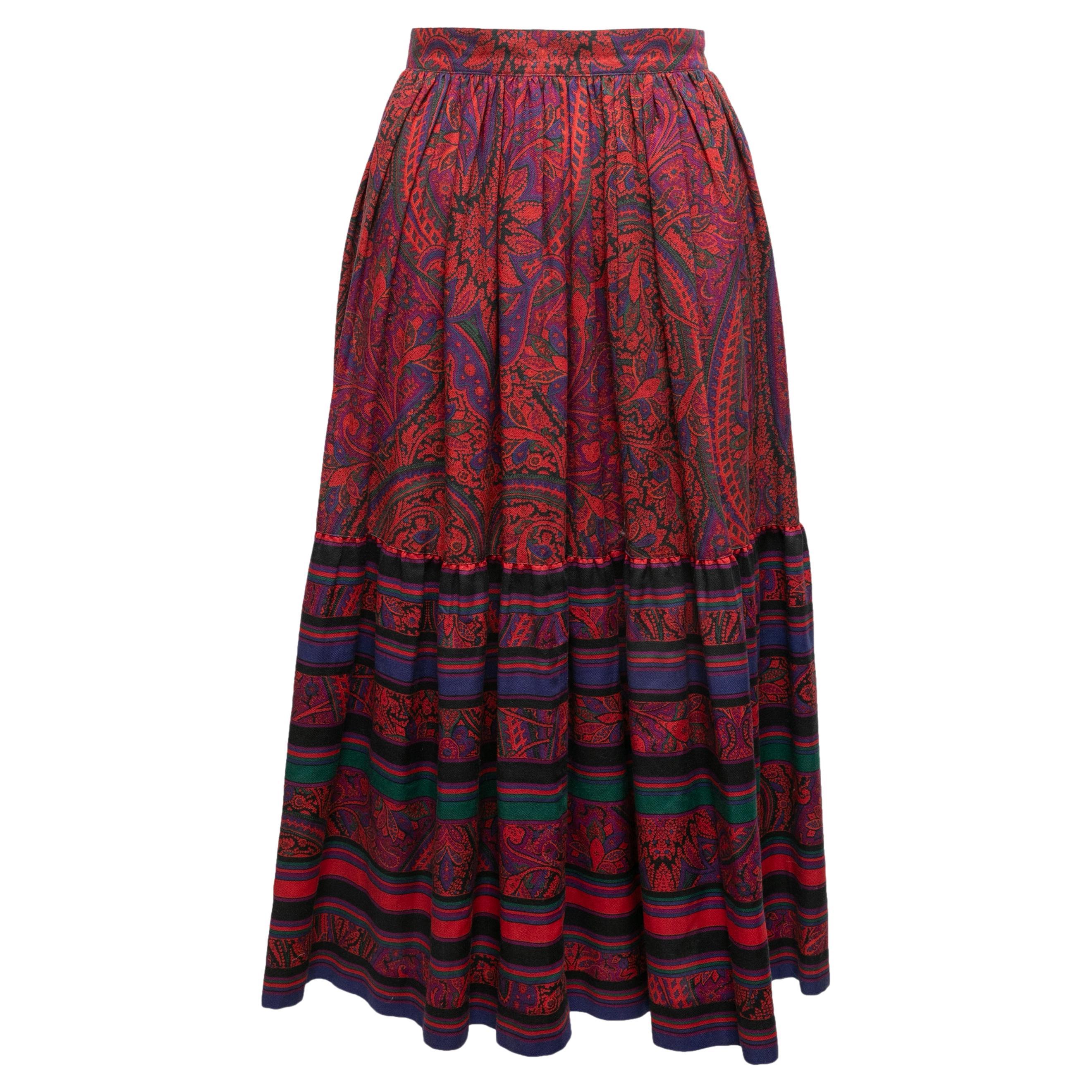 Vintage Multicolor Saint Laurent 1976 Russian Collection Maxi Skirt Size FR 34 For Sale