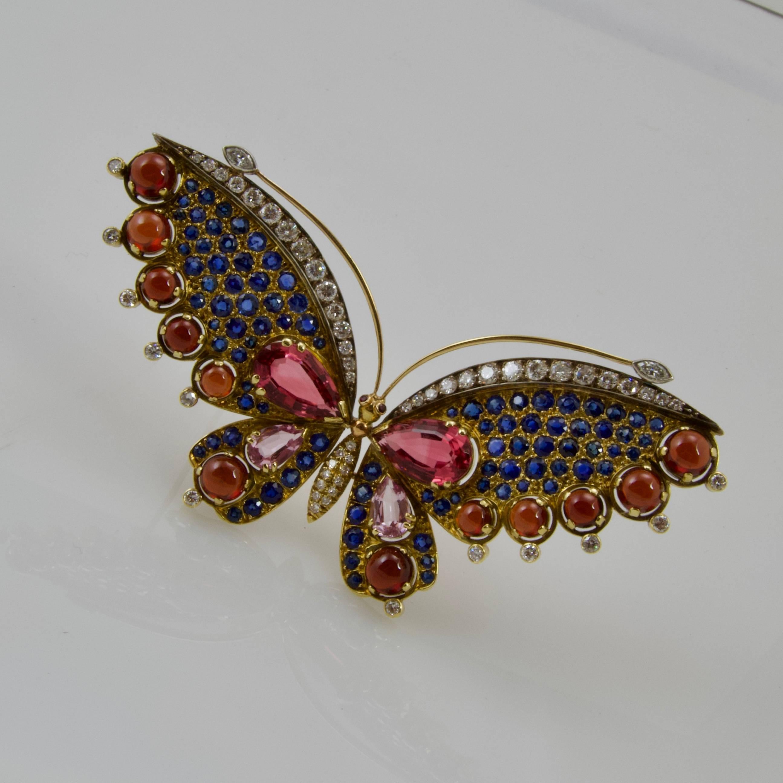 French Multi-Gem Butterfly Pin For Sale 2