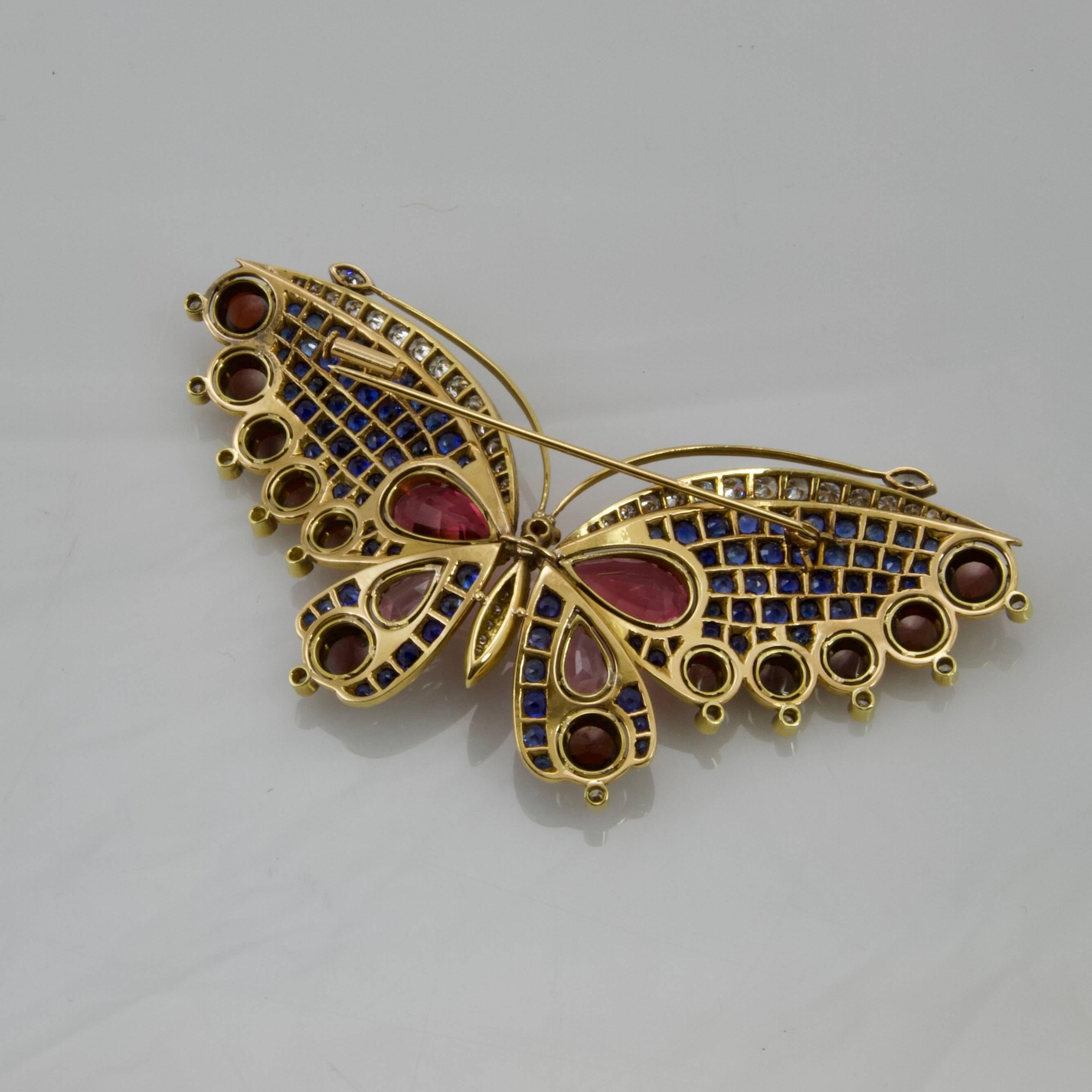 French Multi-Gem Butterfly Pin For Sale 3