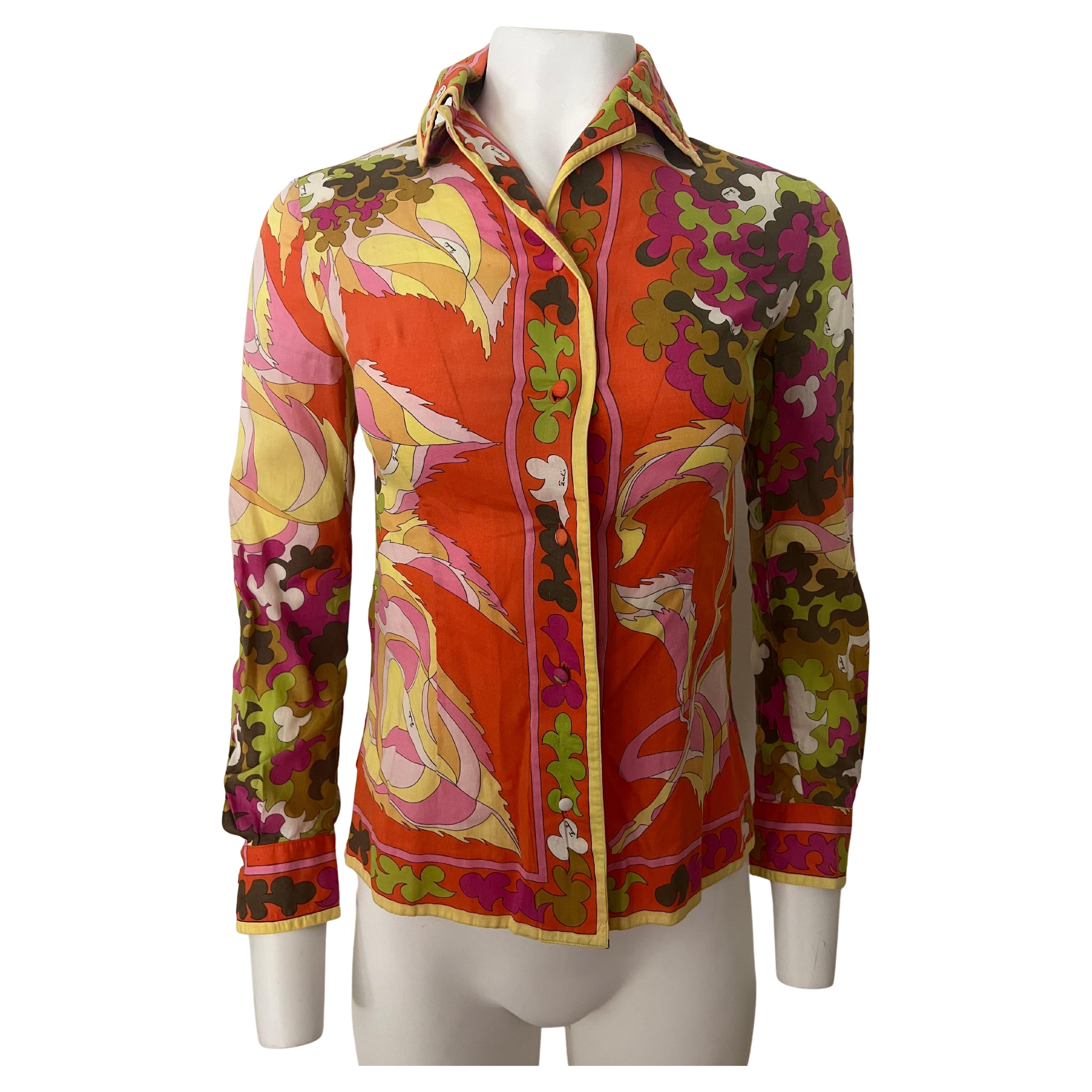 Vintage Multicolore Blouse Top en vente