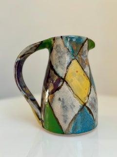 Vintage Multicolored Circus Decor Pitcher Vase, circa 1970s