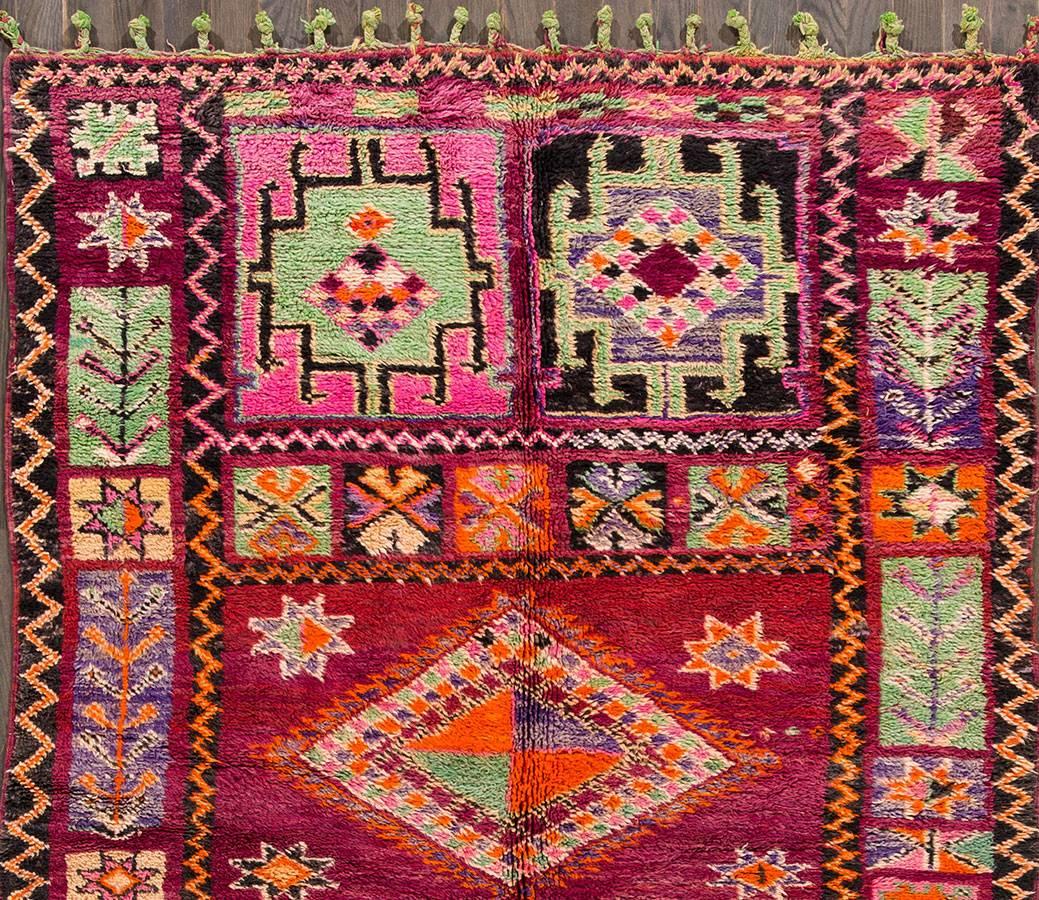 Hand-Knotted Vintage Multicolored Geometric Moroccan Carpet, 5.10x9.03