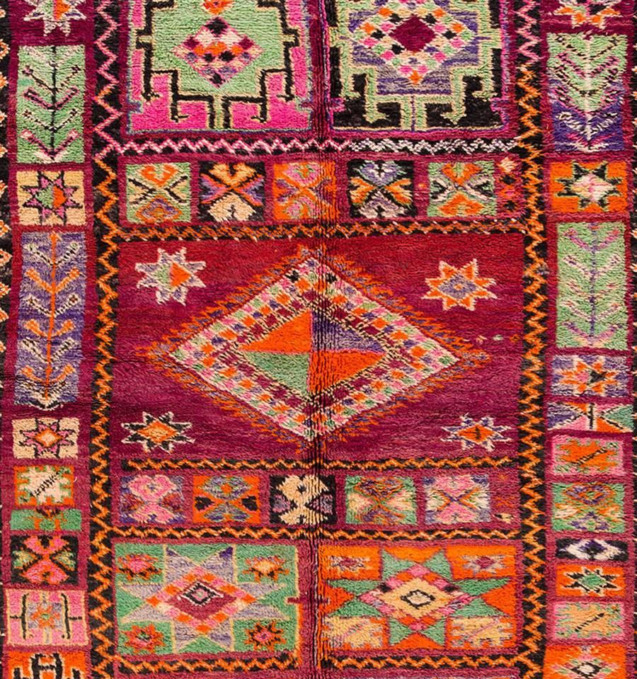 Mid-20th Century Vintage Multicolored Geometric Moroccan Carpet, 5.10x9.03