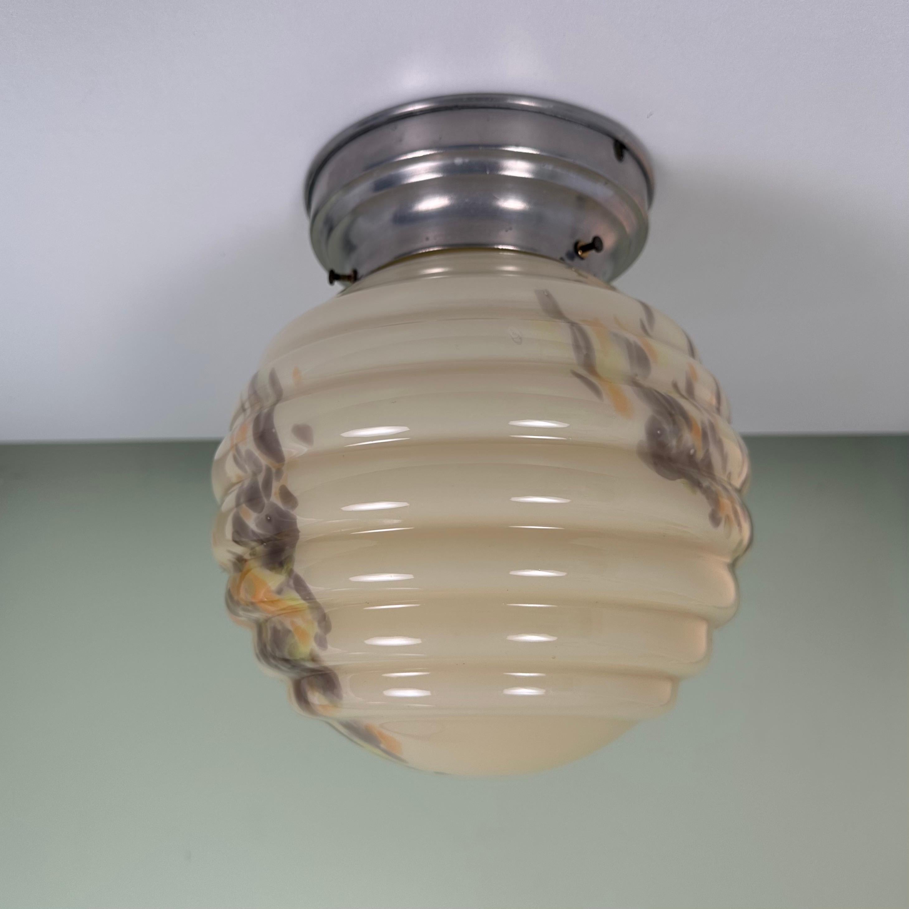 European Vintage Multicolored Midcentury Glass Globe Flush Mount Light
