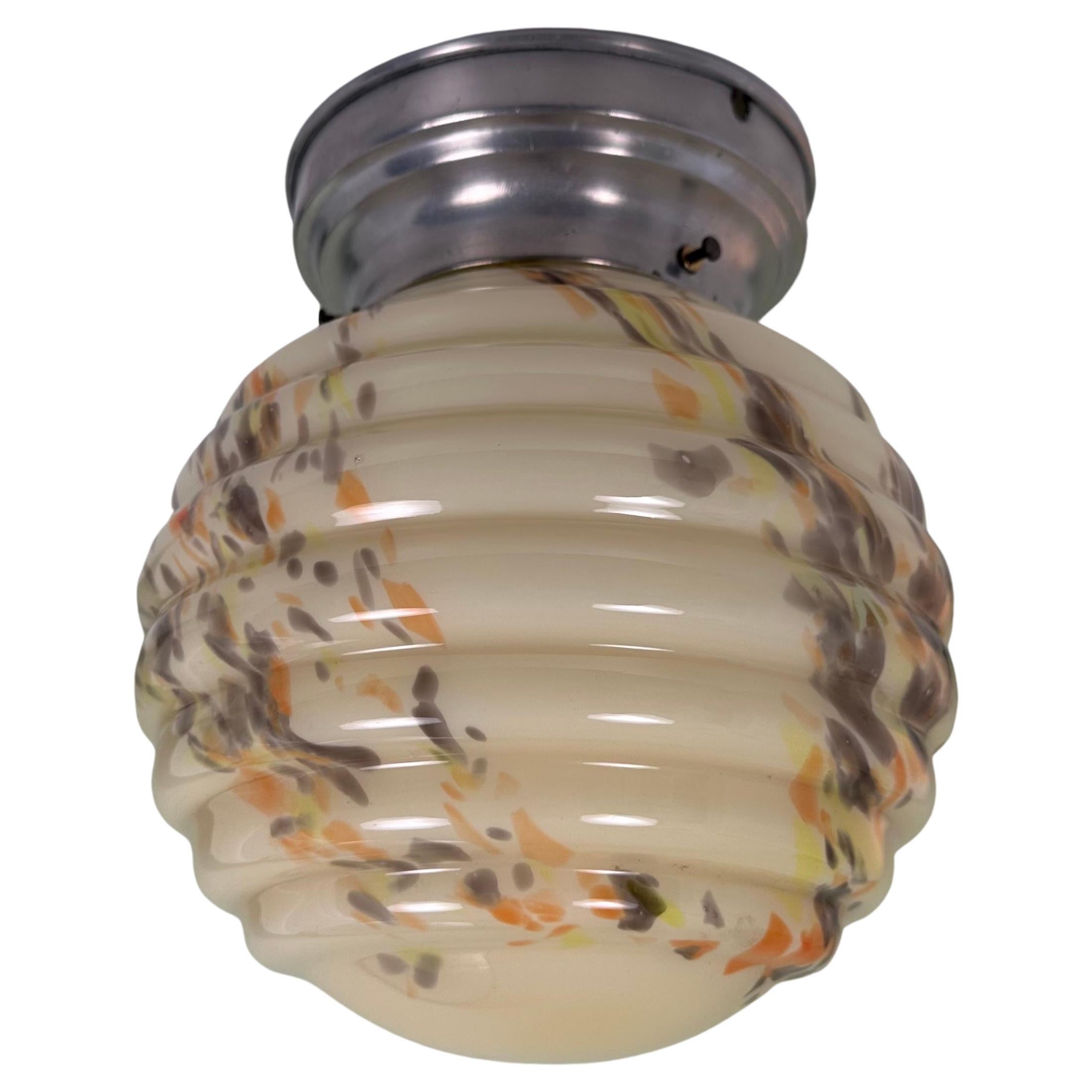 Vintage Multicolored Midcentury Glass Globe Flush Mount Light