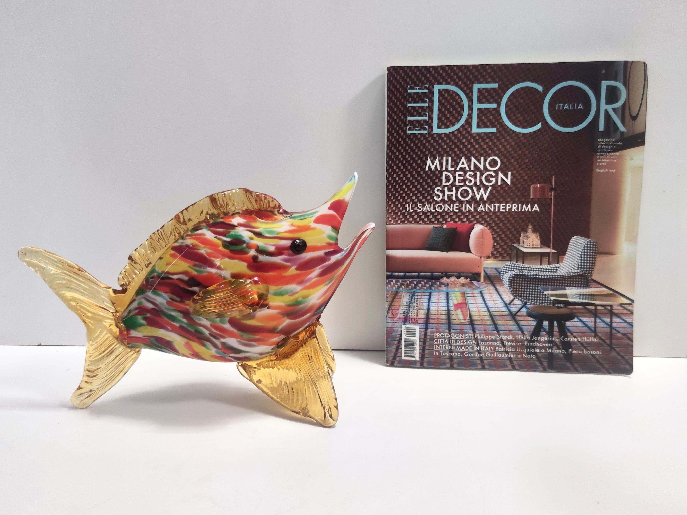 Mid-Century Modern Vintage Multicolored Murano Glass Fish Decorative Figurine by Fratelli Toso For Sale