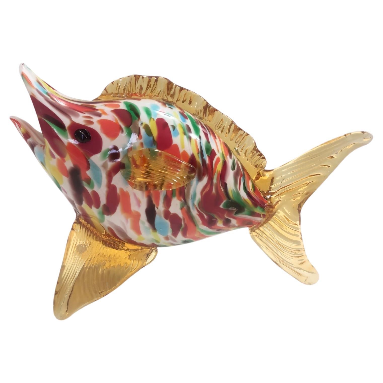 Vintage Multicolored Murano Glass Fish Decorative Figurine by Fratelli Toso For Sale