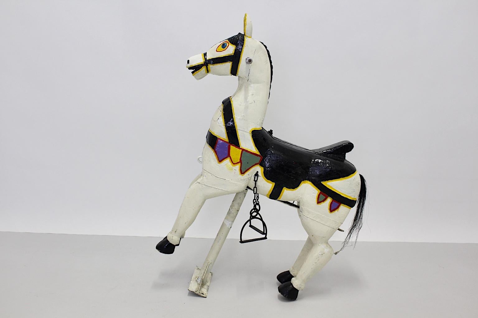 Antique Vintage Multicolored Pair of Wood Carousel Horses Austria, circa 1890 For Sale 8