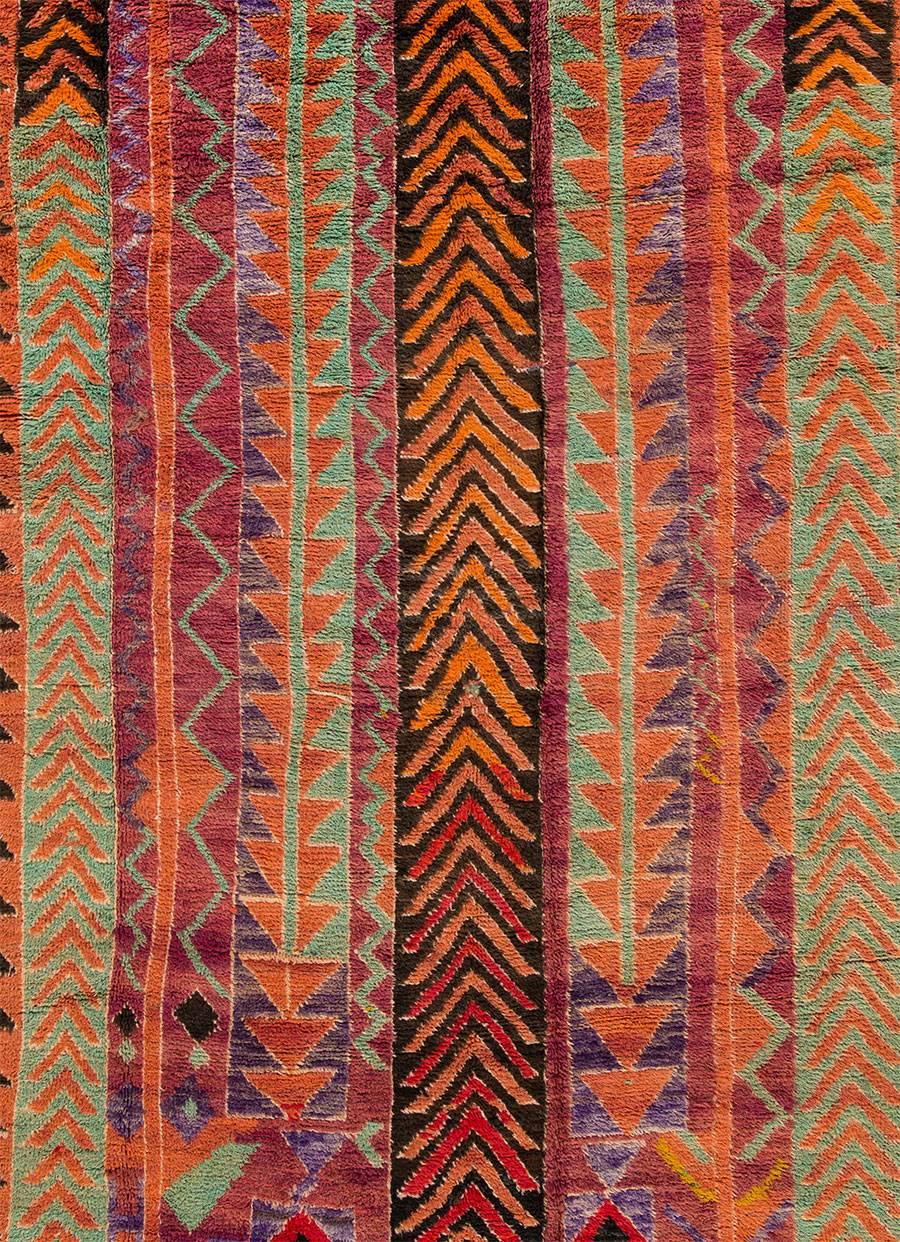 Mid-20th Century Vintage Multicolored Striped Geometric Moroccan Carpet, 6x13.10
