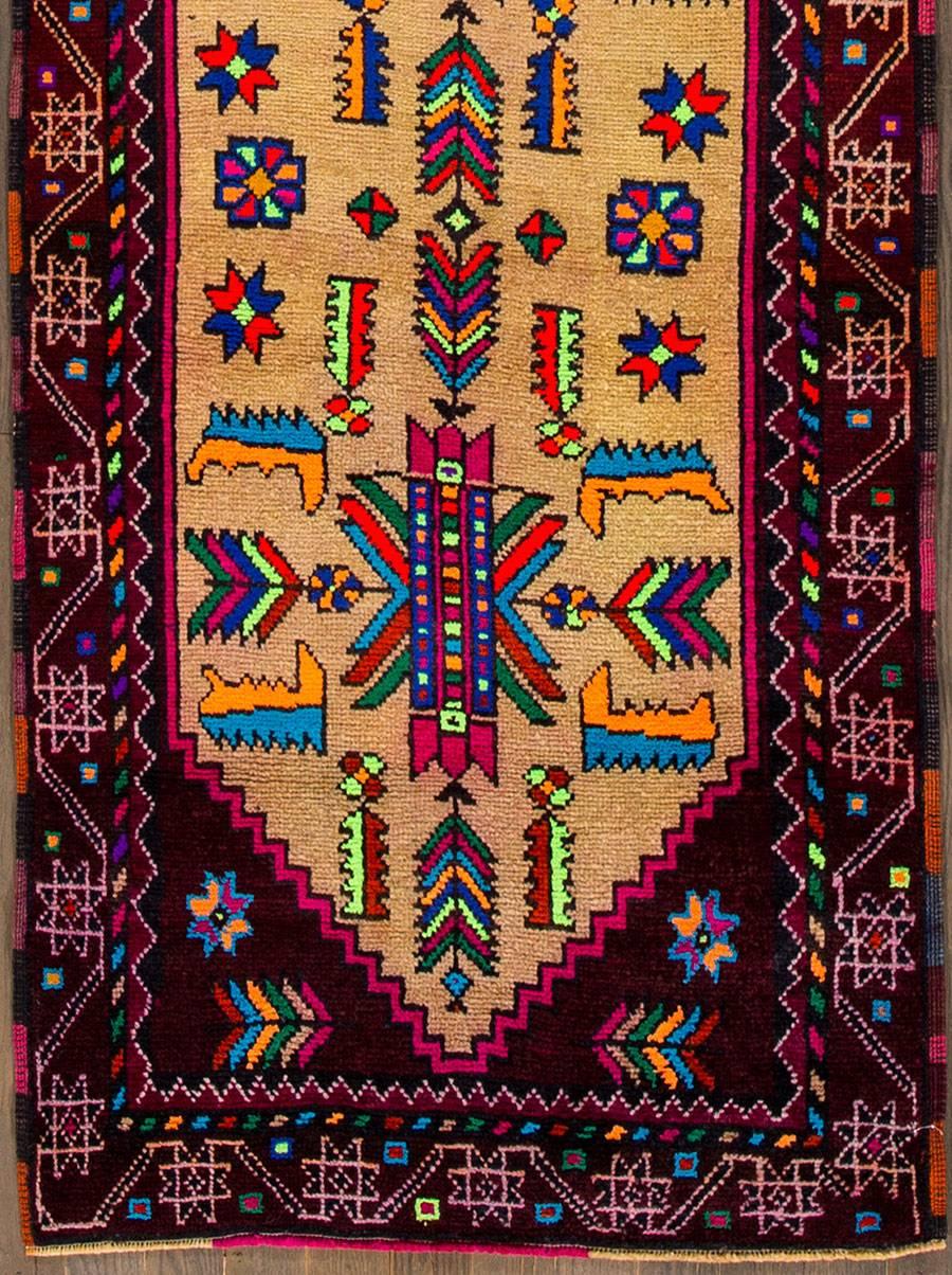 Hand-Knotted Vintage Multicolored Turkish Runner Rug For Sale