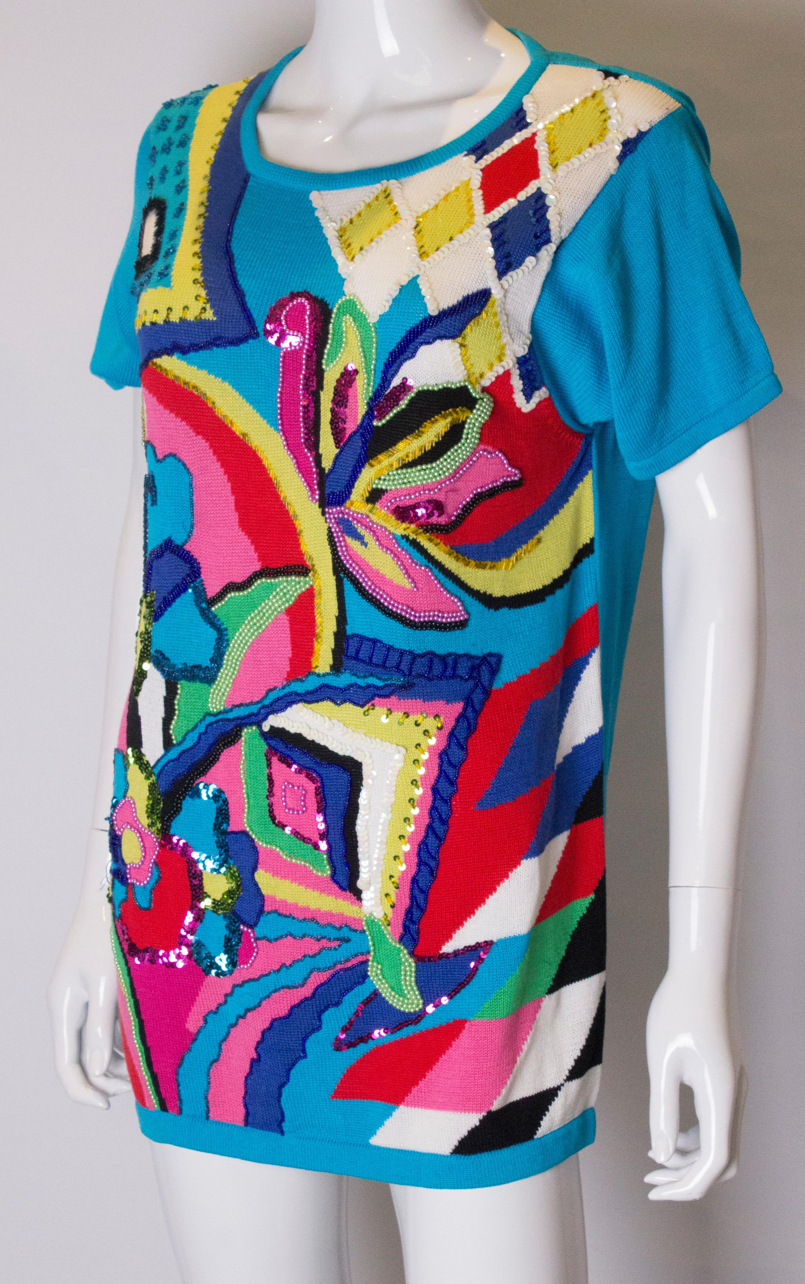 Blue Vintage Multicolour Diane Fres Cotton Jumper or Mini Dress