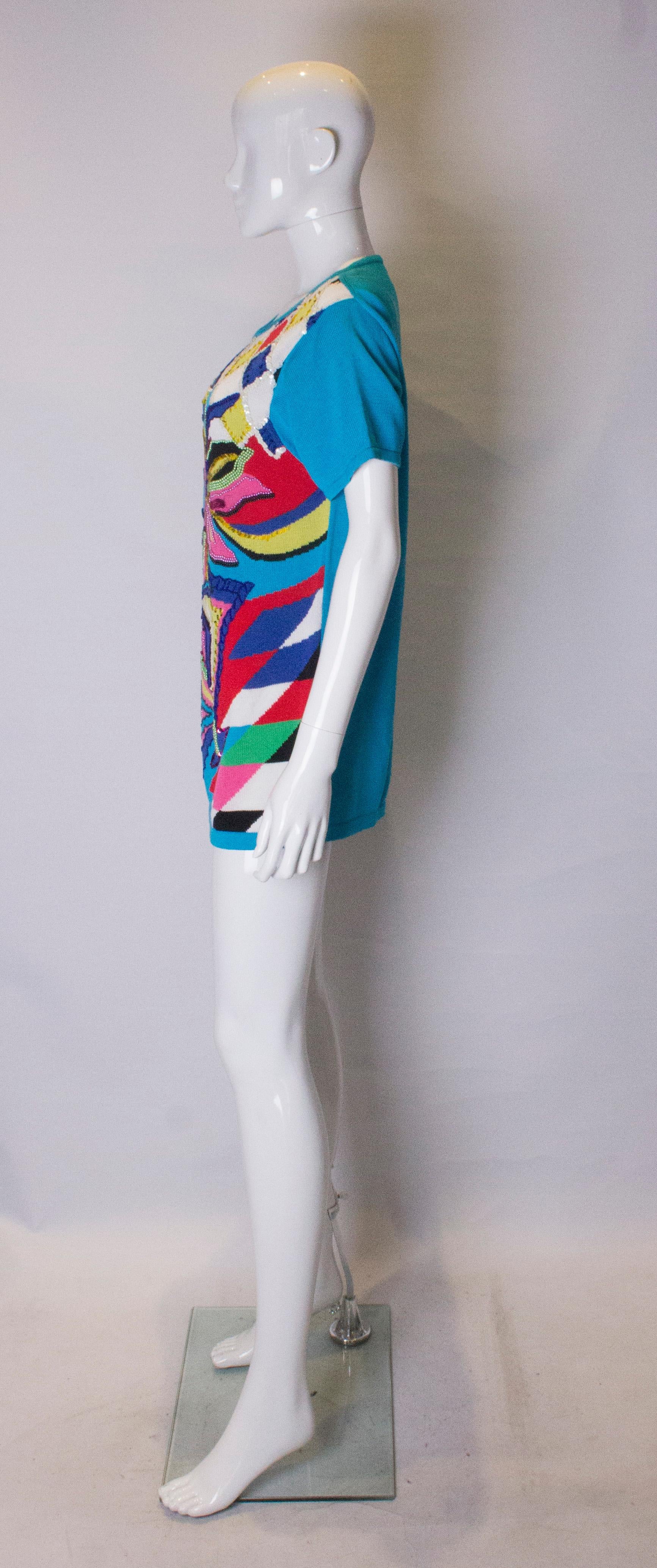Vintage Multicolour Diane Fres Cotton Jumper or Mini Dress In Good Condition In London, GB
