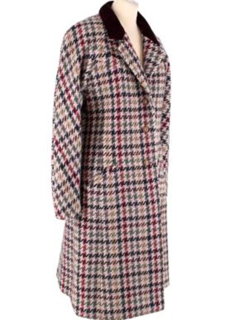 Vintage Multicolour Houndstooth Wool Coat In Good Condition For Sale In London, GB