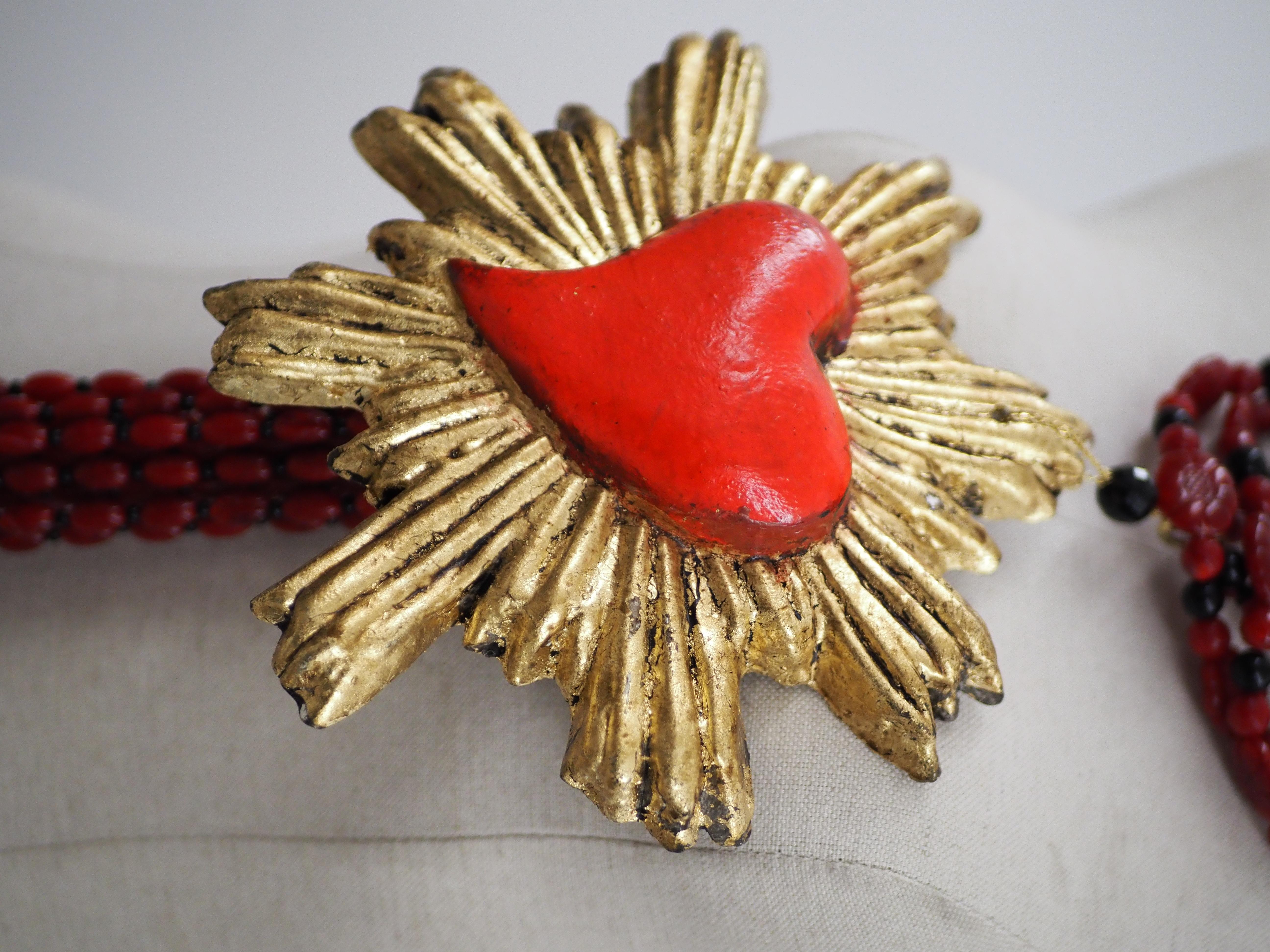 Vintage mehrfarbige Perlen heiliges Herz Halskette im Angebot 6