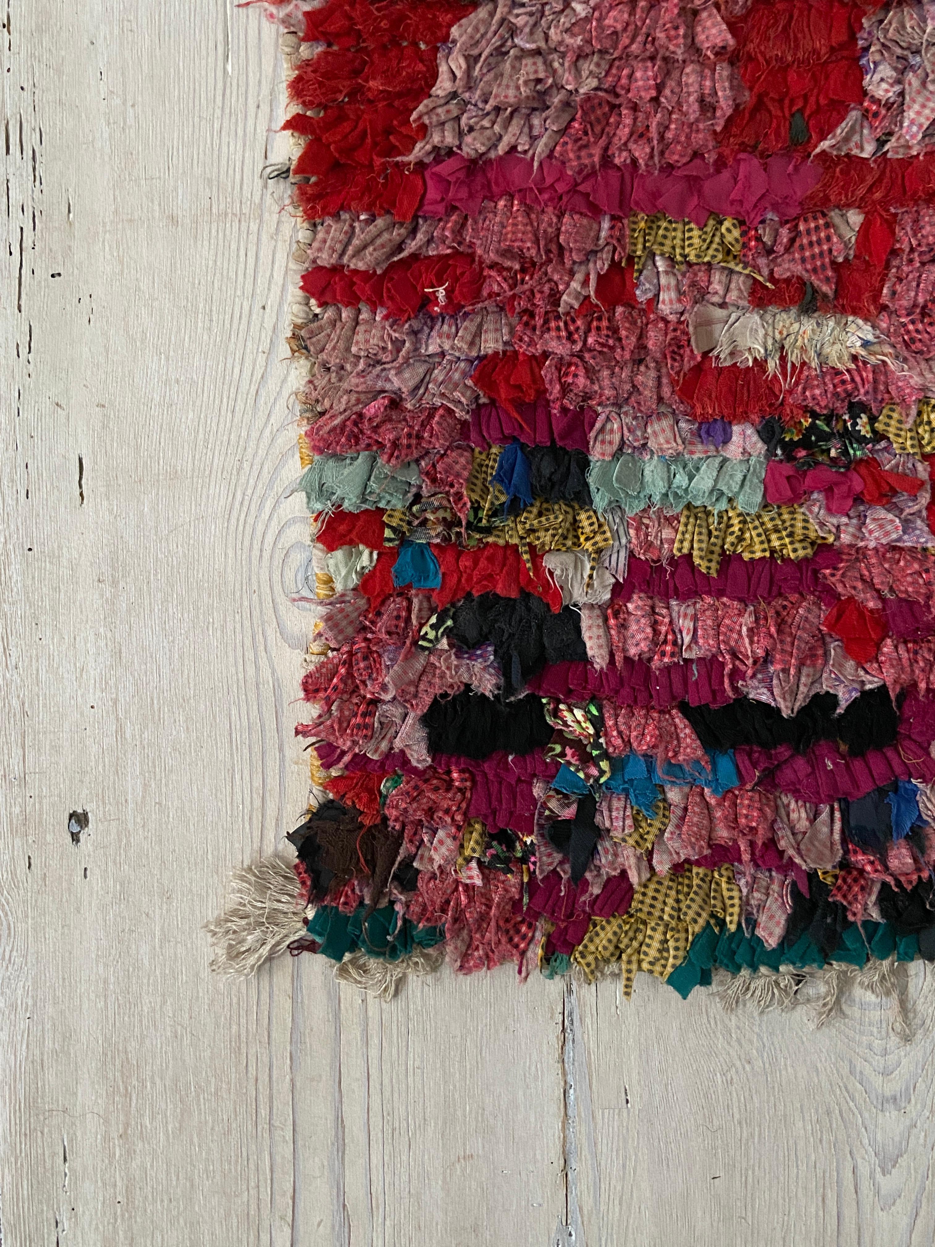 Cotton Vintage Multicoloured Boucherouit Rag Rug, Morocco, 20th Century For Sale