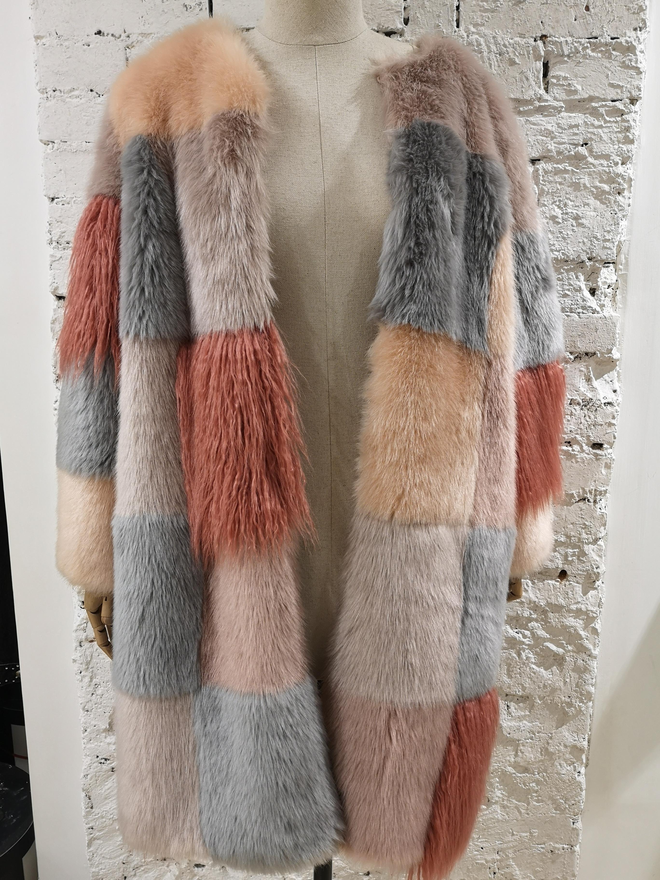 Women's Vintage multicoloured ecofur coat