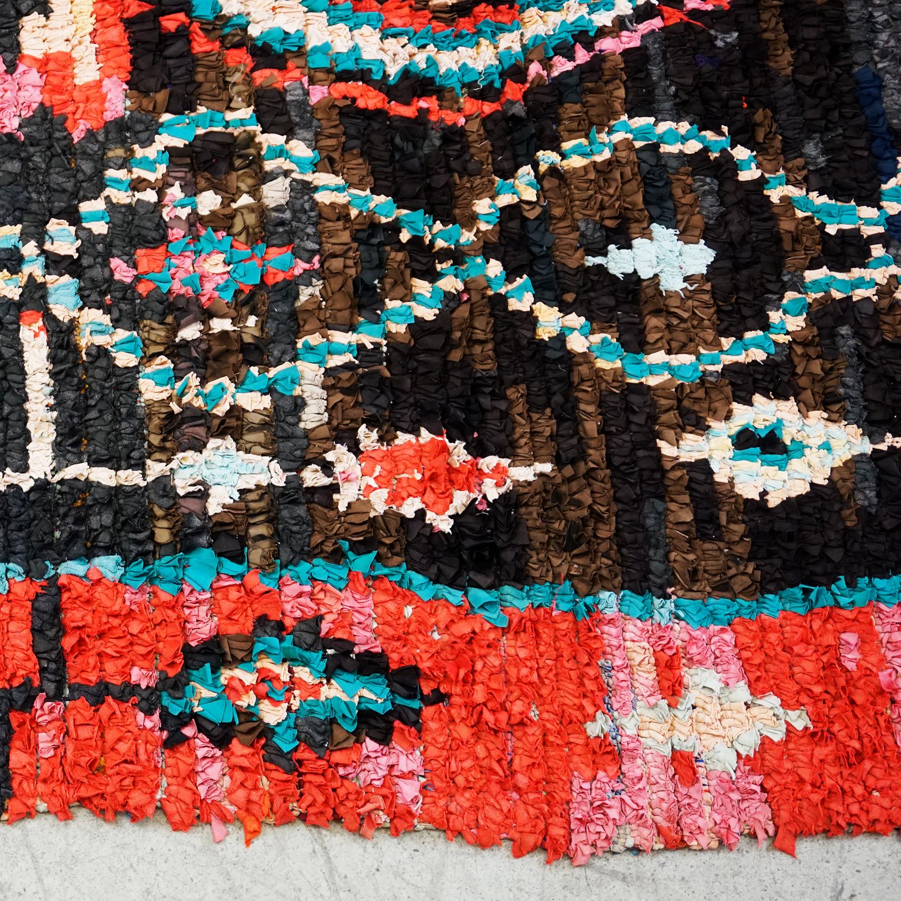 Tribal Vintage Multicoloured Hand Knotted Moroccan Berber Boucherouite Rug For Sale
