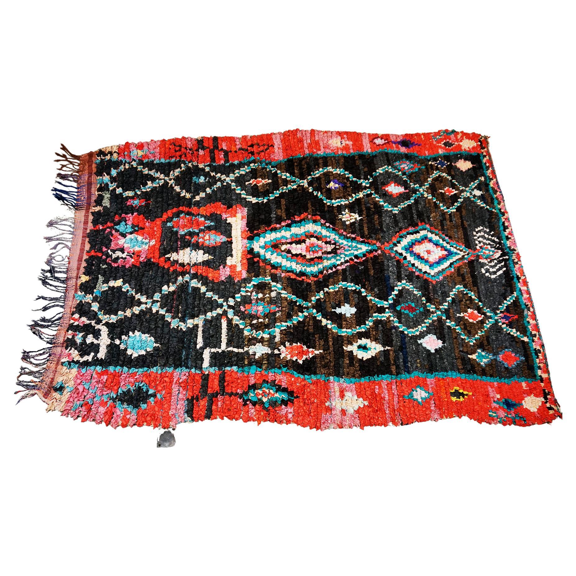 Vintage Multicoloured Hand Knotted Moroccan Berber Boucherouite Rug For Sale