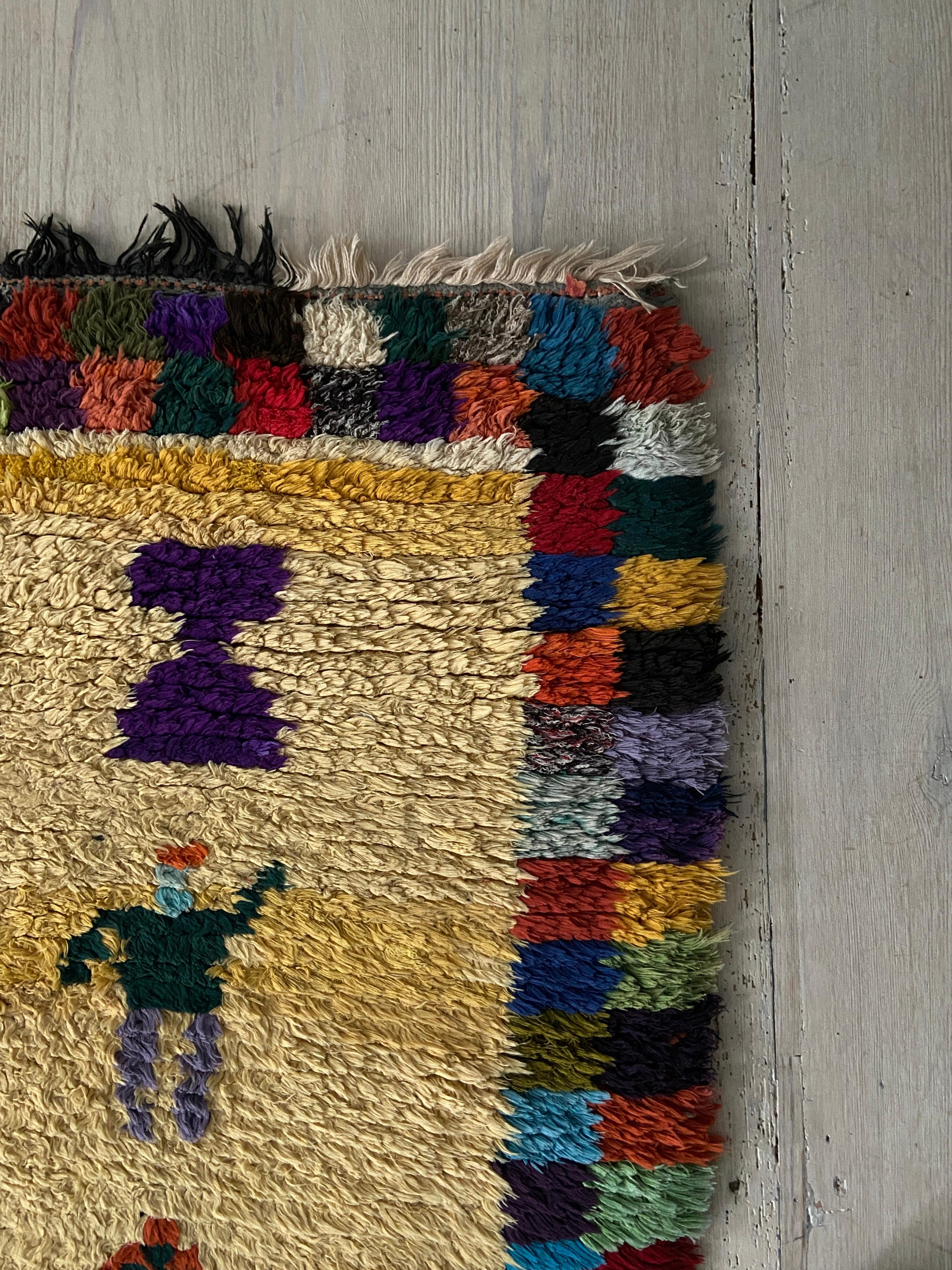 Wool Vintage Multicoloured Middle Atlas Rug with Playful Details, Morocco For Sale