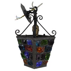 Vintage Multicoloured Rock Crystal Peter Marsh Metal Lantern