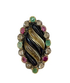 Vintage 18k Gold Ruby Emerald Diamond Ring, Unisex, Size 9.5
