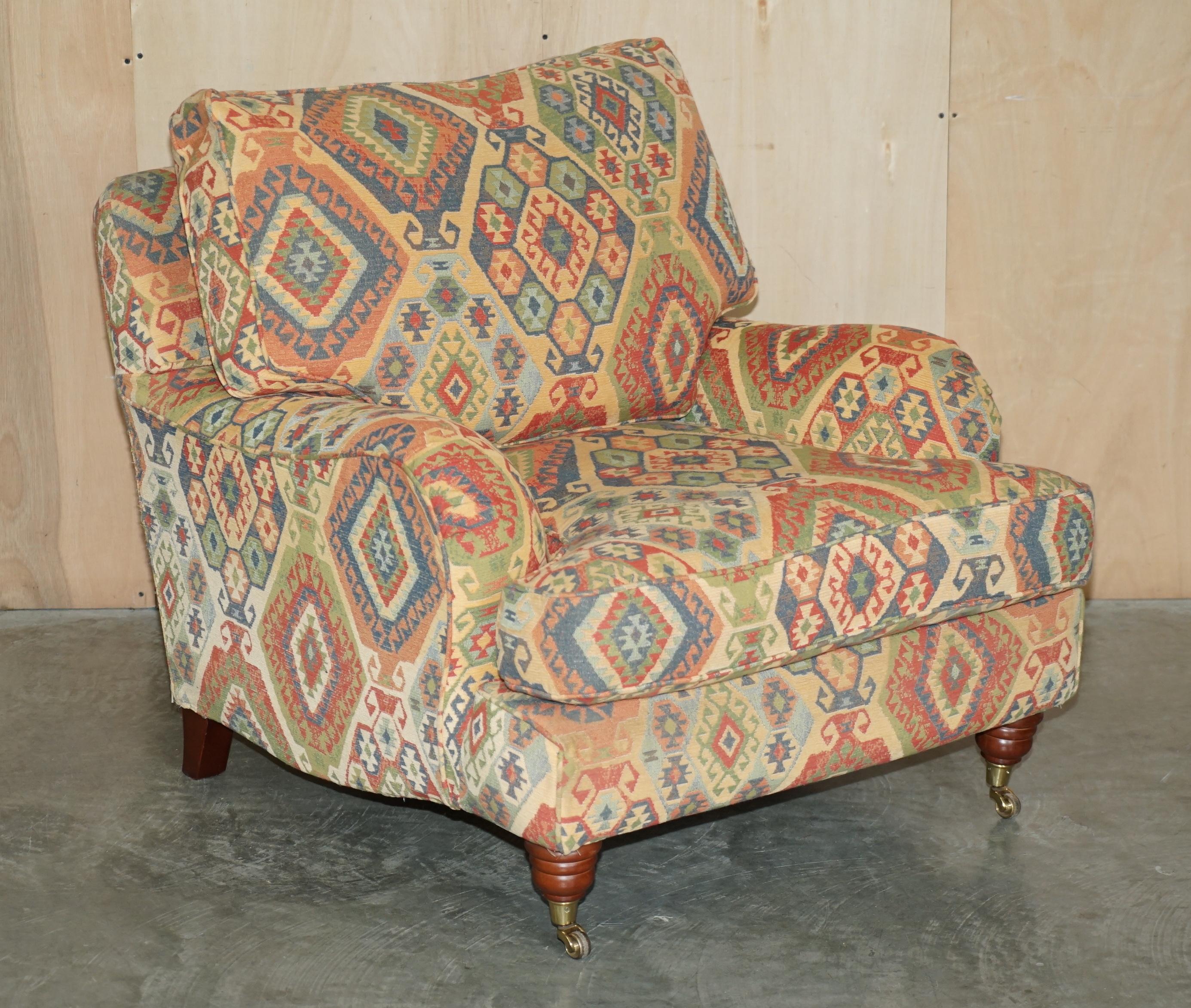 Vintage Multiyork Kilim Upholstered Howard & Son's Style Armchair & Sofa Suite 7
