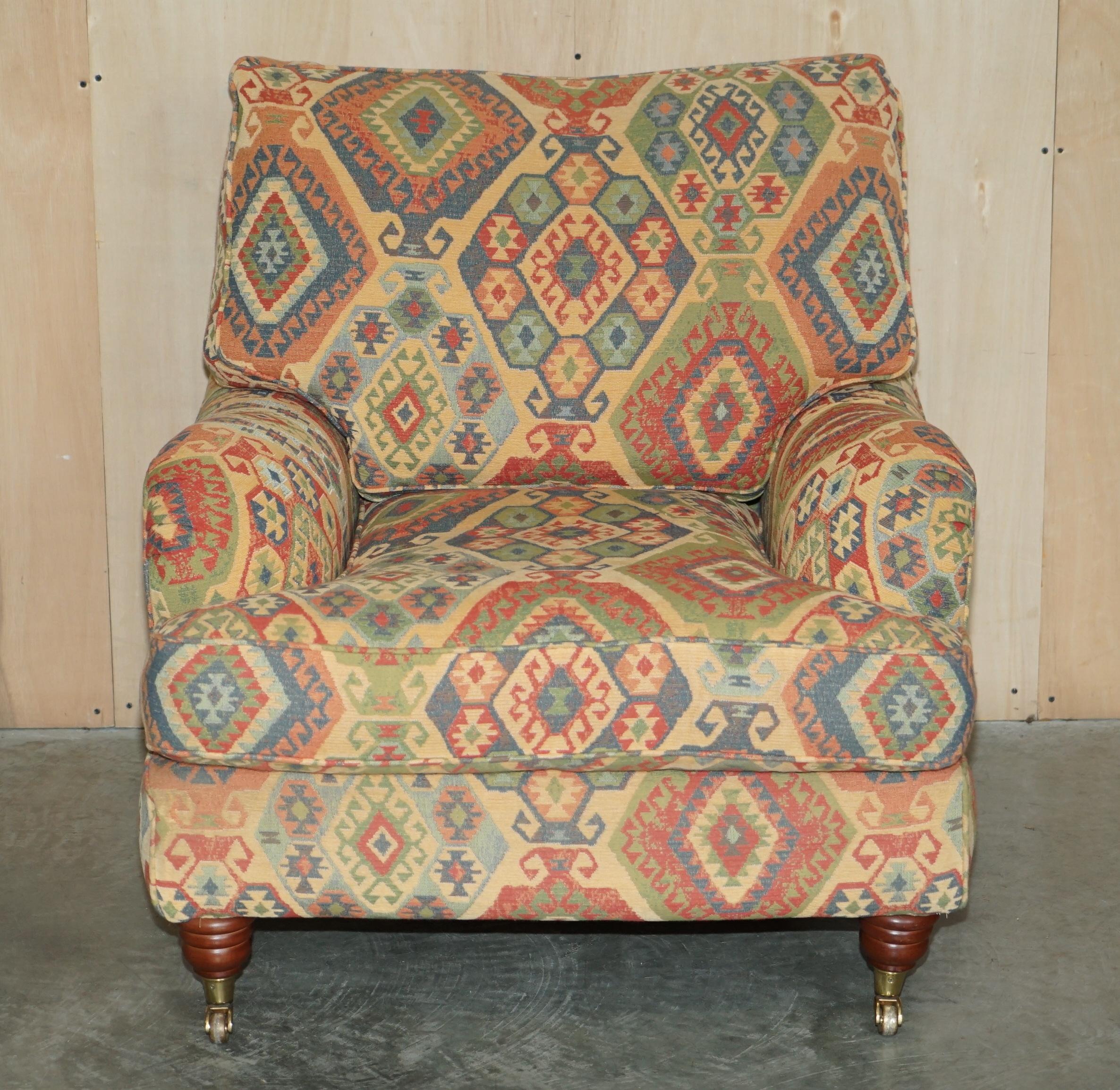 Vintage Multiyork Kilim Upholstered Howard & Son's Style Armchair & Sofa Suite 8