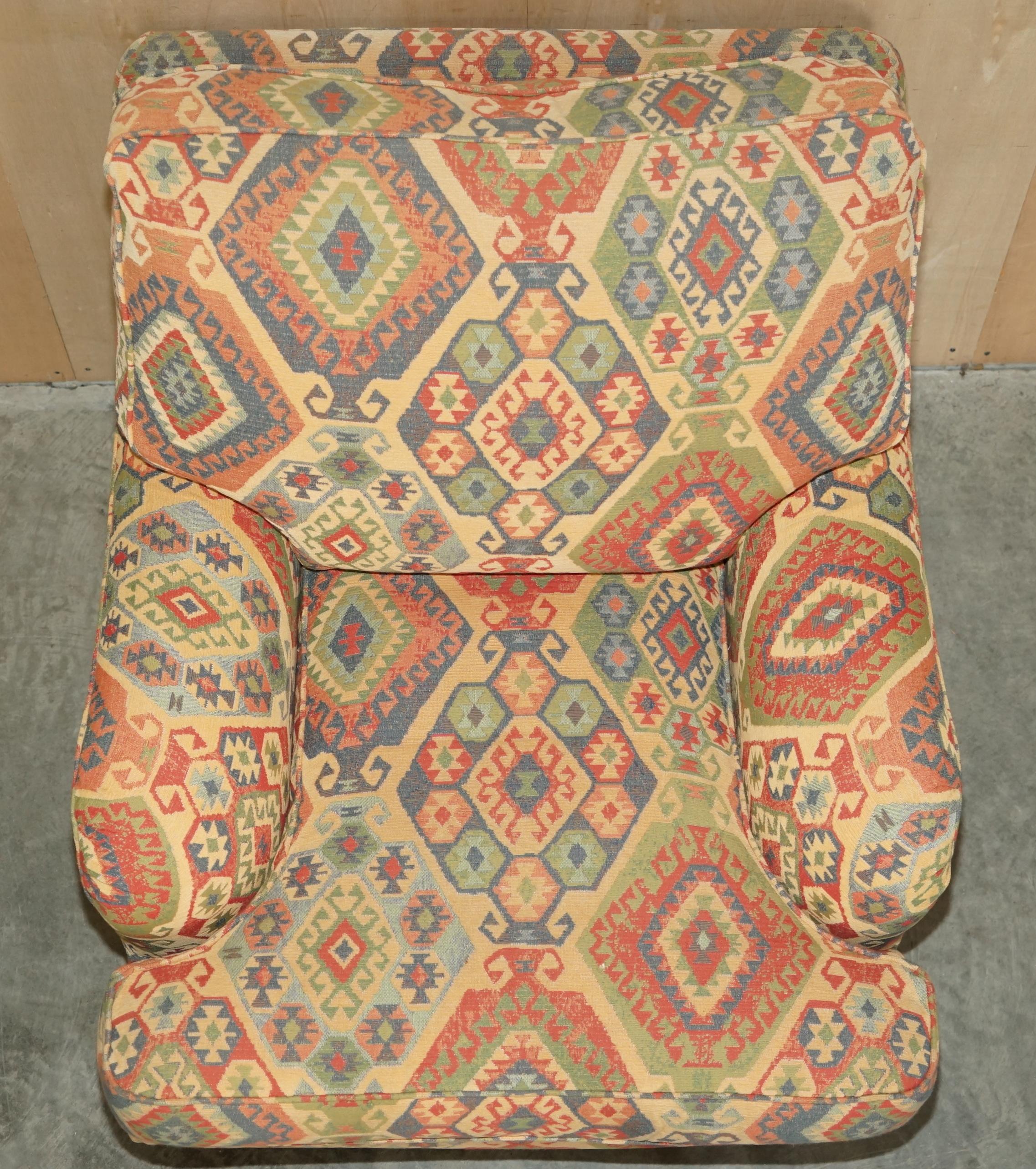 Vintage Multiyork Kilim Upholstered Howard & Son's Style Armchair & Sofa Suite 8