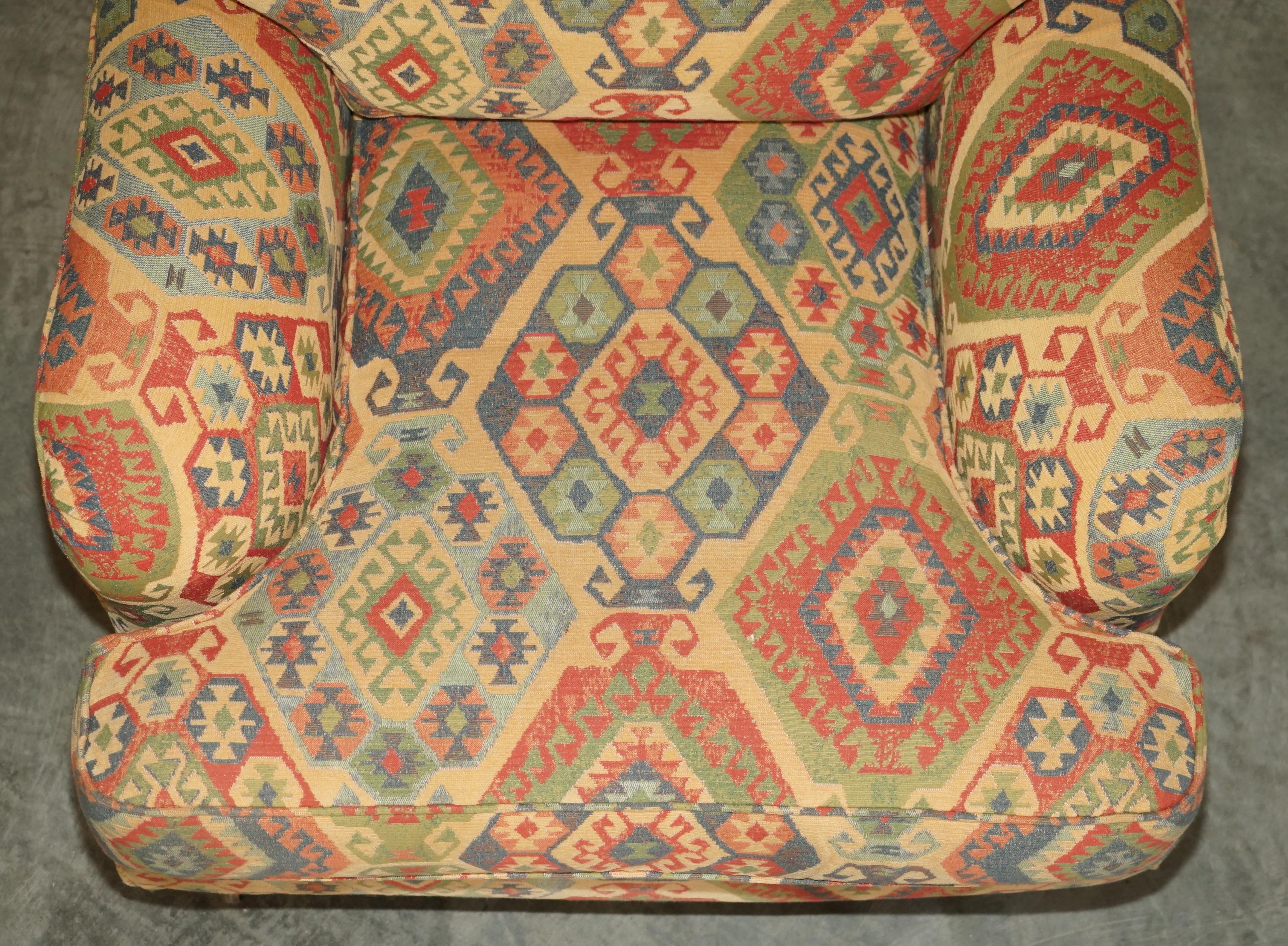 Vintage Multiyork Kilim Upholstered Howard & Son's Style Armchair & Sofa Suite 11