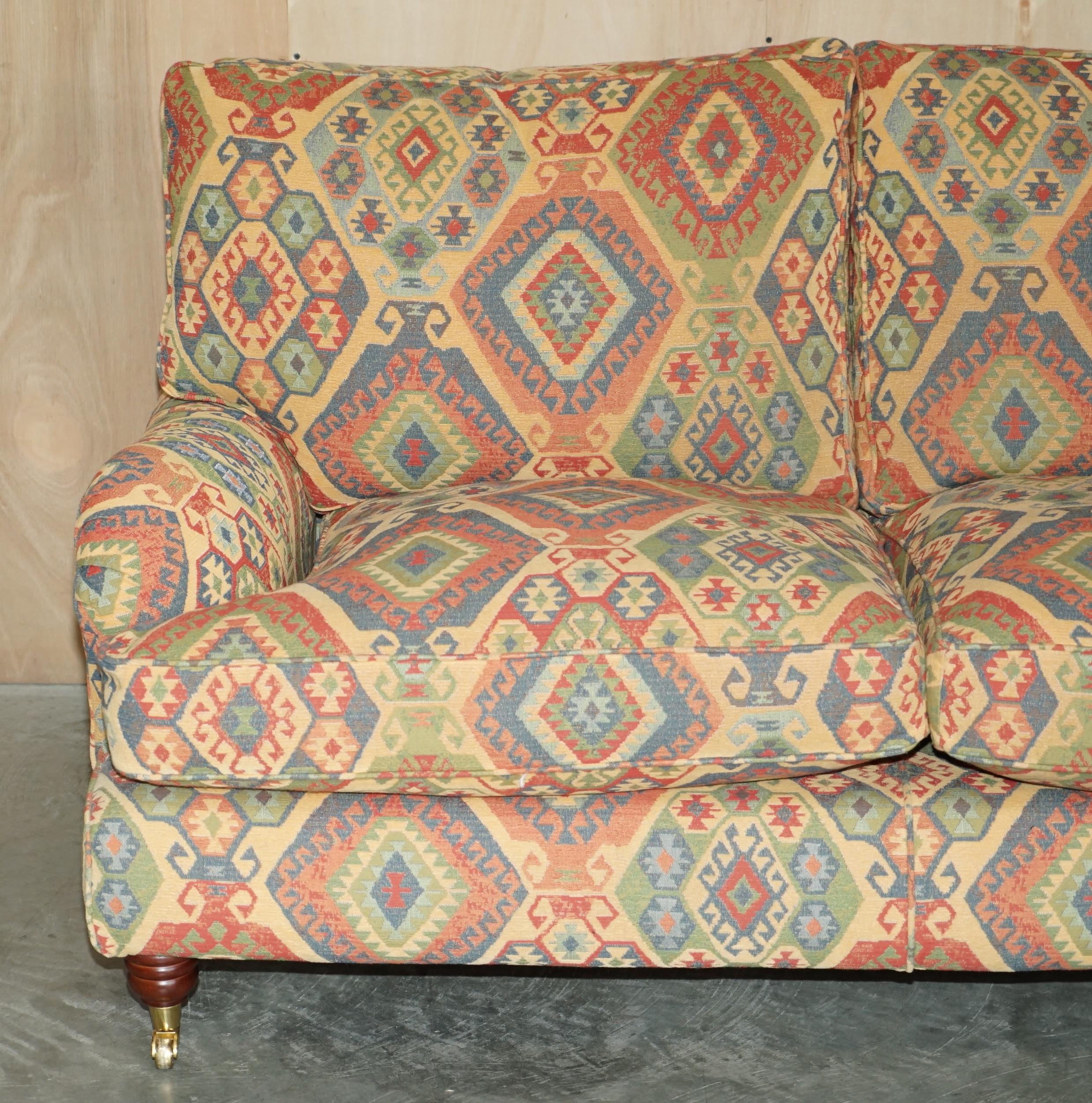 Hand-Crafted Vintage Multiyork Kilim Upholstered Howard & Son's Style Armchair & Sofa Suite