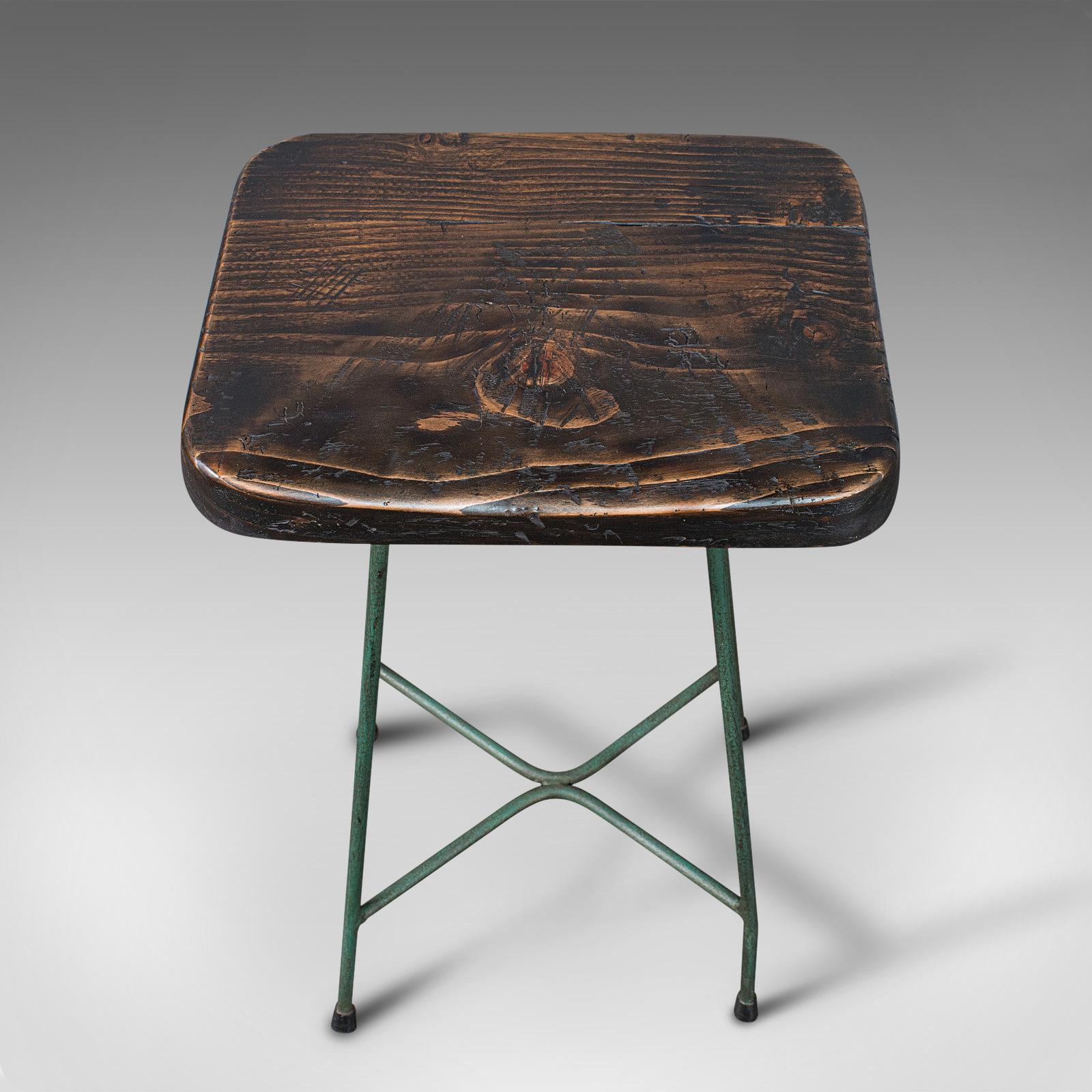 20th Century Vintage Munitions Factory Stool, English, Pine, Industrial Taste, Lab Seat, 1940 For Sale