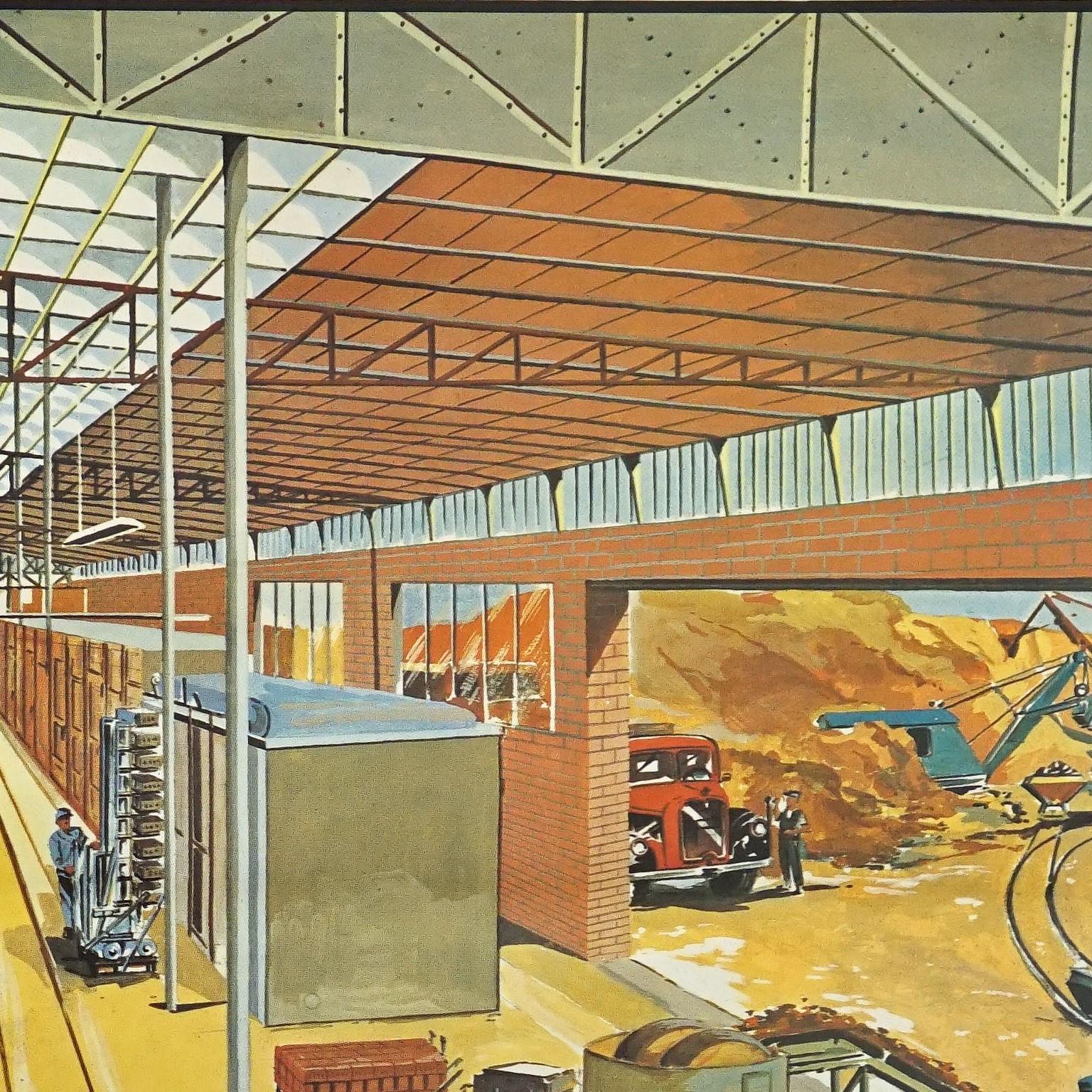 Fototapete Industrieanlage Rollbare Wandtafel Blick in eine Ziegelei Fabrik (Land) im Angebot