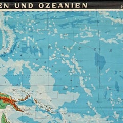 Vintage Mural Map Rollable Wall Chart Poster Australia New Zealand Indonesia