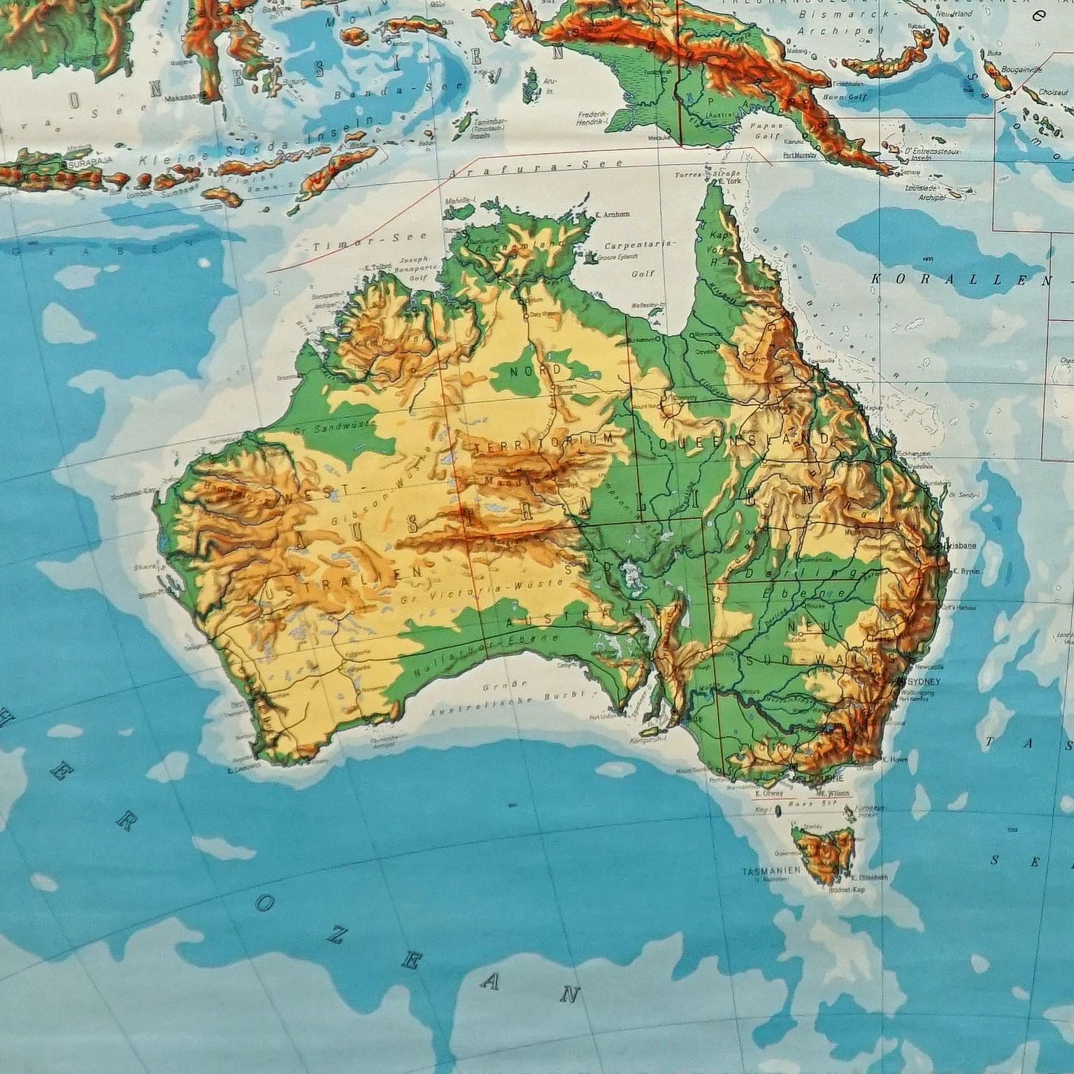 Rollbare Wandkarte, Australien, Neuseeland, Indonesien (Land) im Angebot
