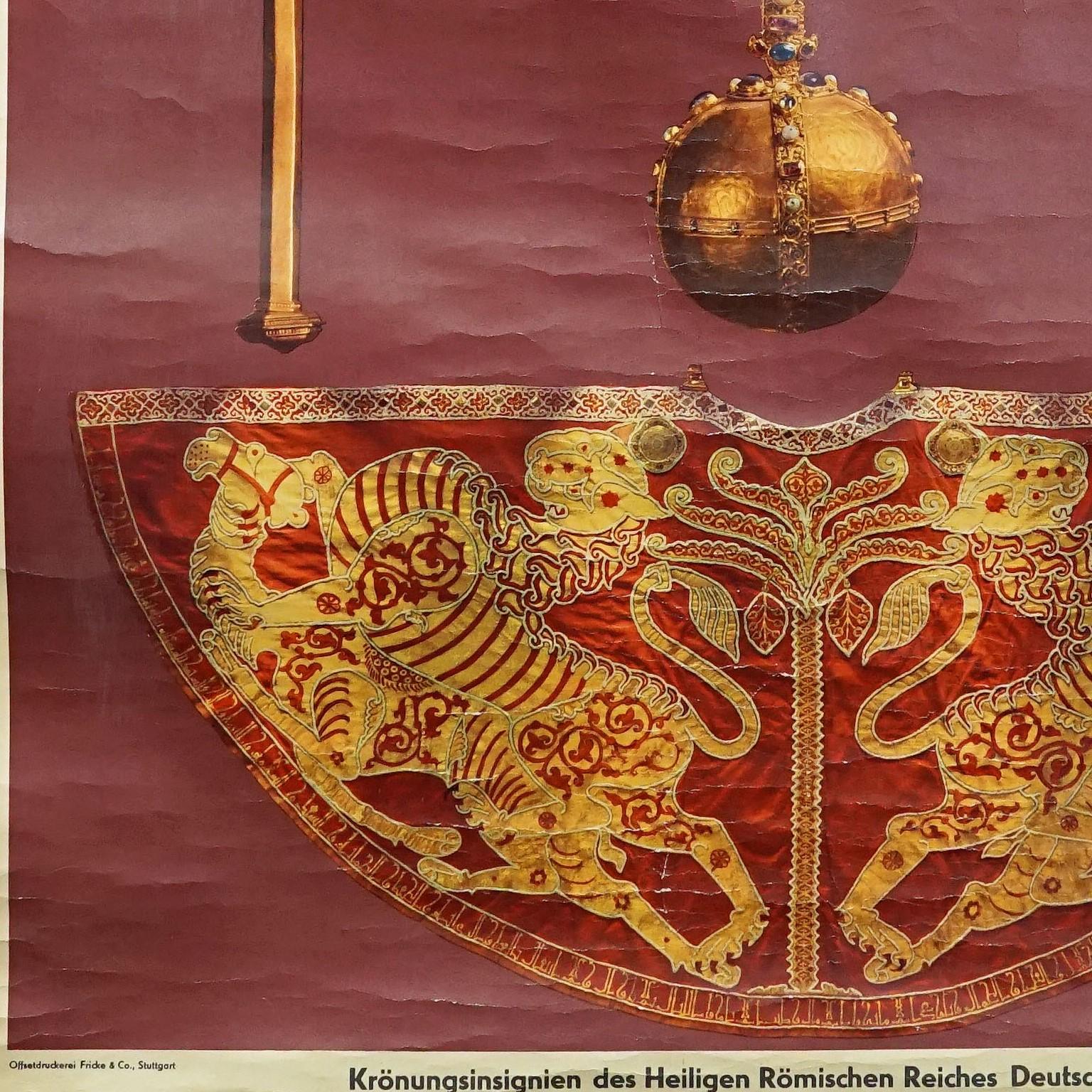 Vintage Mural Wall Chart Coronation Insignia Holy Roman Empire German Nation In Good Condition For Sale In Berghuelen, DE