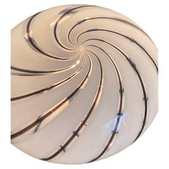 Vintage Murano 1970s Flush Mount Plafond Wall Ceiling Lamp in White Swirl Glass