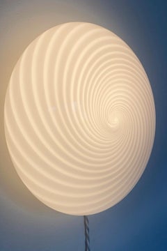 Vintage Murano 1970s Flush Mount Wall Ceiling Lamp in White Swirl Glass