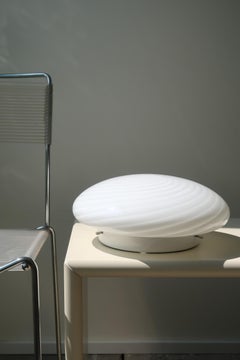 Vintage Murano 1970s Flush Mount Wall Ceiling Lamp in White Swirl Glass