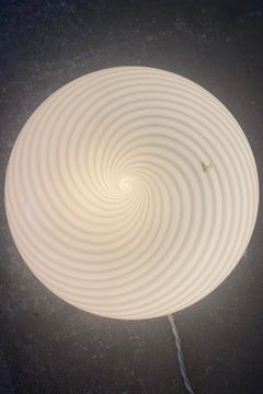 Vintage Murano 1970s Flush Mount Wall Ceiling Lamp in White Swirl Glass