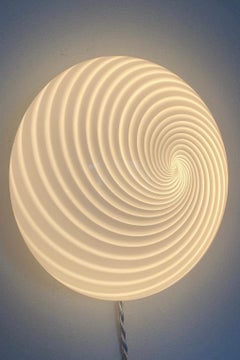 Vintage Murano 1970s Flush Mount Wall Ceiling Lamp in White Swirl Glass