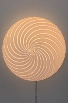 Vintage Murano 1970s Flush Mount Wall Ceiling Lamp in White Swirl Glass