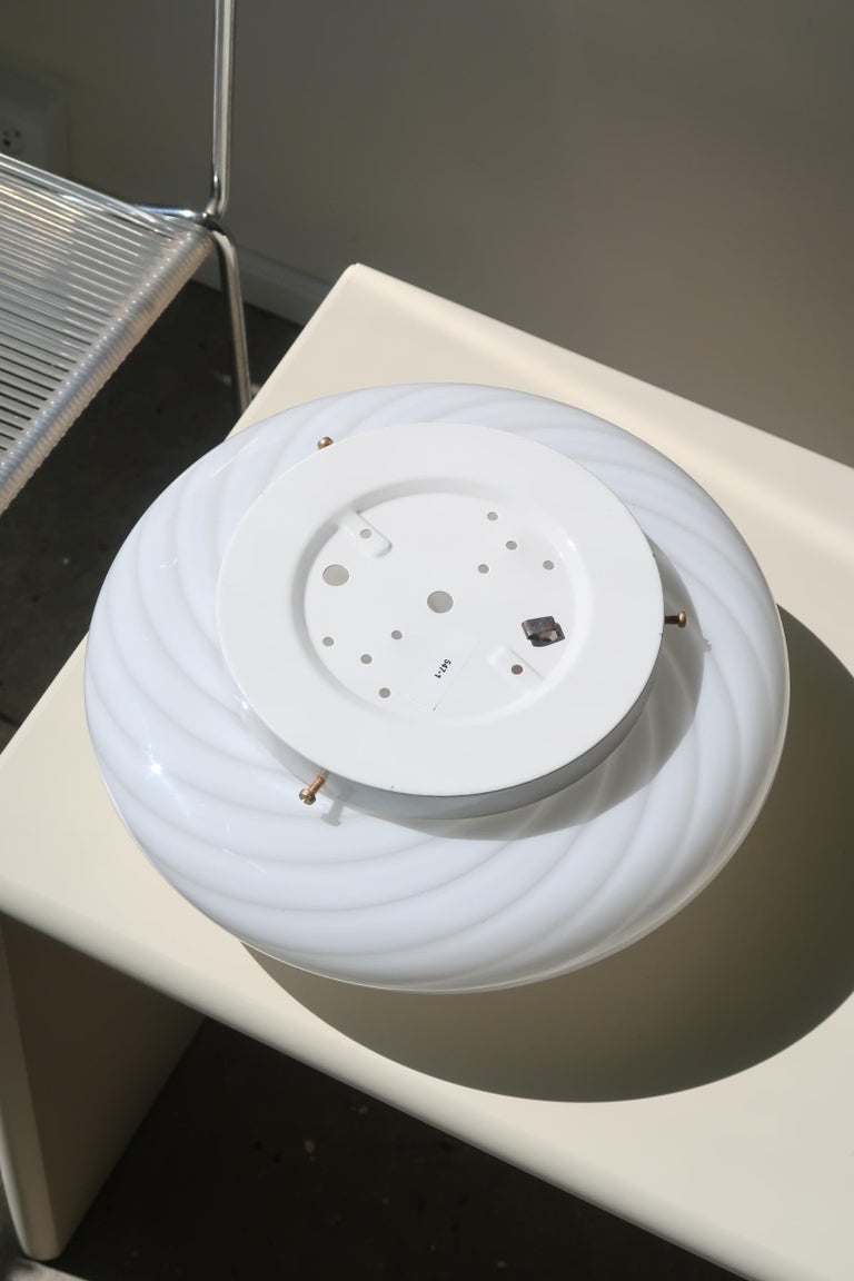 Vintage Murano 1970s Flush Mount Wall Ceiling Lamp in White Swirl Glass