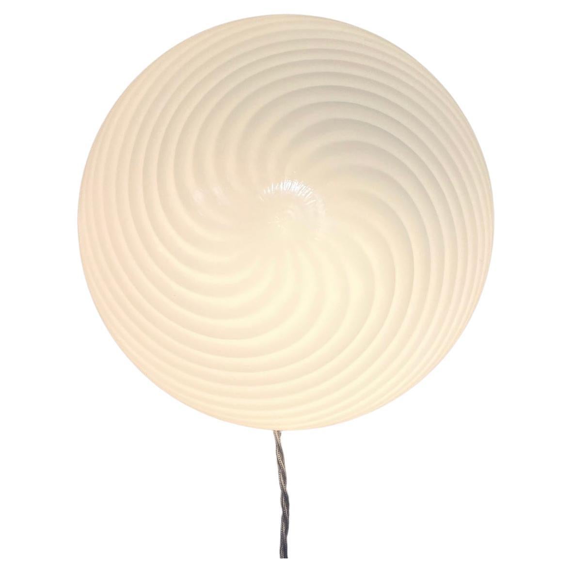 Vintage Murano 1970s Flush Mount Wall Ceiling Lamp in White Swirl Glass